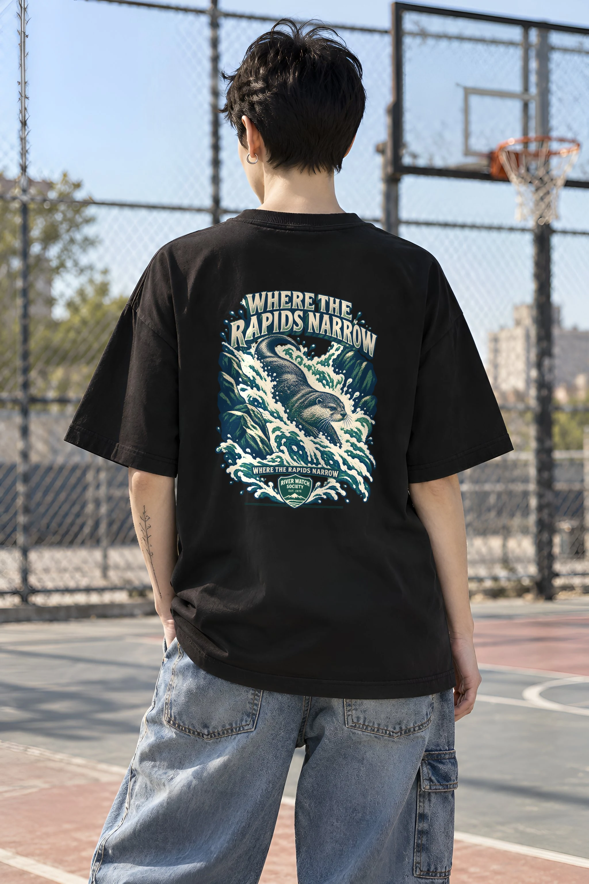 "Where the Rapids Narrow" Unisex Oversized Heavyweight Crewneck T-Shirt