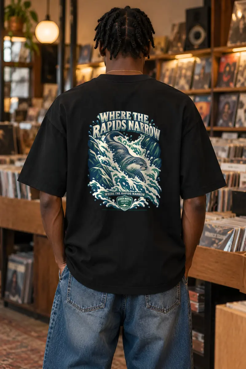 "Where the Rapids Narrow" Unisex Oversized Heavyweight Crewneck T-Shirt