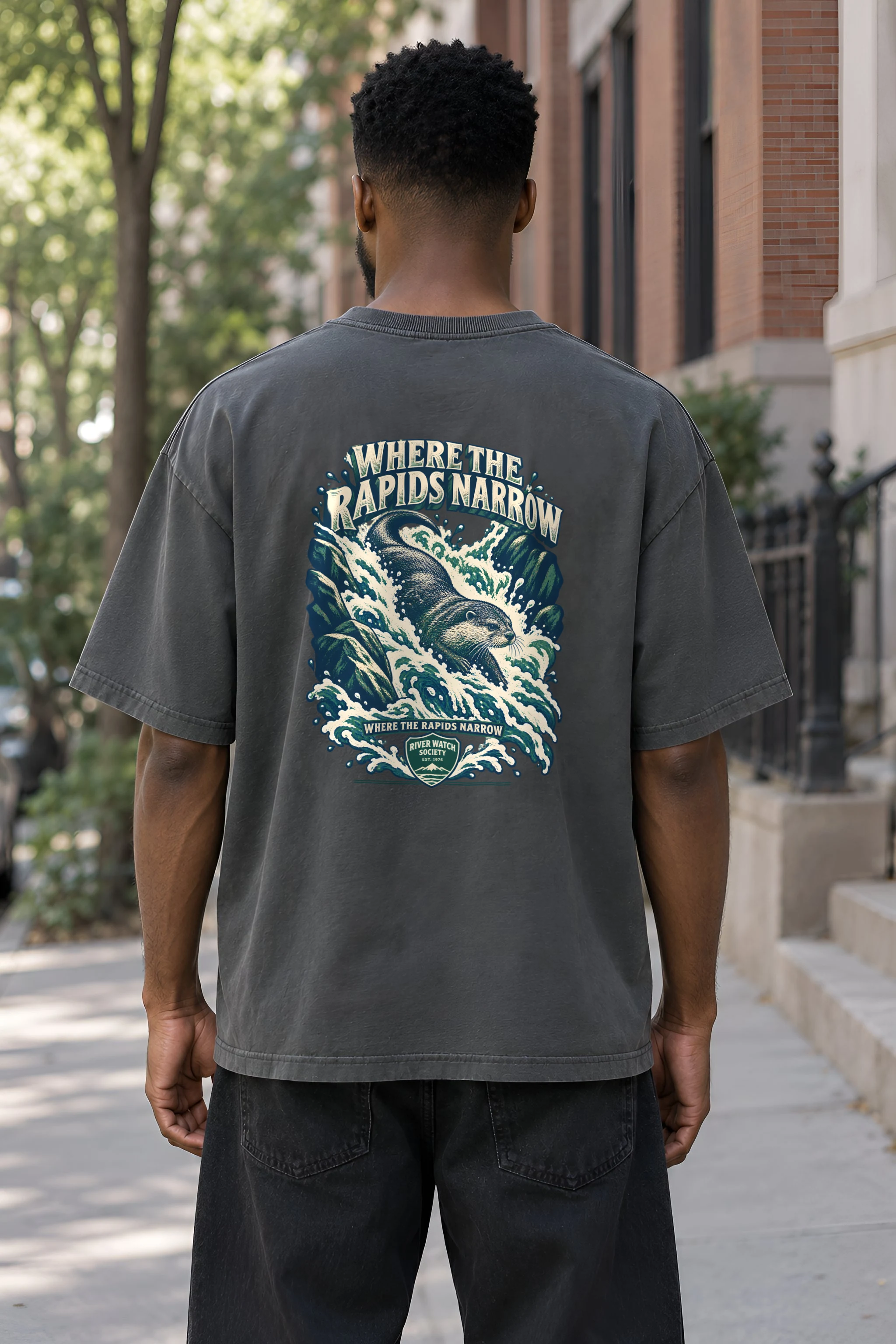 "Where the Rapids Narrow" Unisex Oversized Heavyweight Crewneck T-Shirt