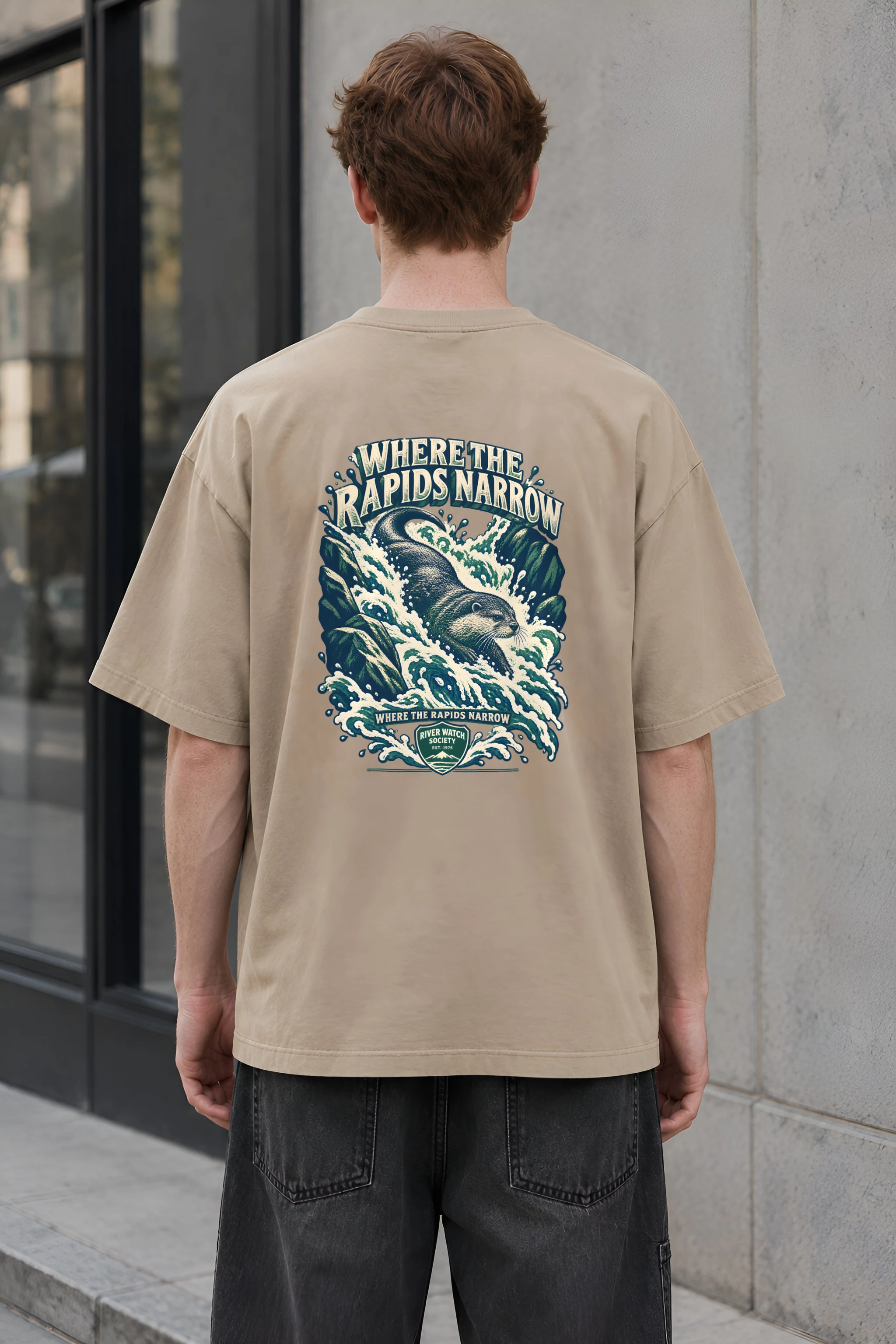 "Where the Rapids Narrow" Unisex Oversized Heavyweight Crewneck T-Shirt