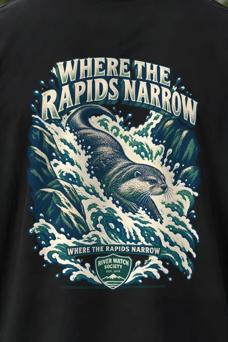 "Where the Rapids Narrow" Men’s Oversized Heavyweight Crewneck T-Shirt - the graphic up close