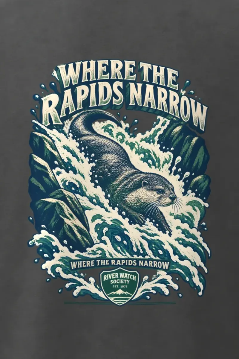 "Where the Rapids Narrow" Men’s Oversized Heavyweight Crewneck T-Shirt - the graphic up close
