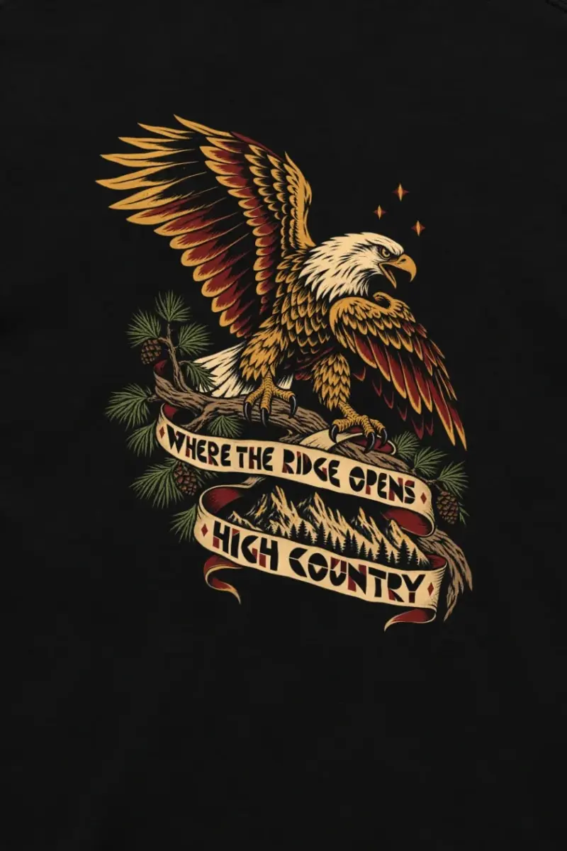 "WHERE THE RIDGE OPENS HIGH COUNTRY" Unisex Longsleeve T-shirt - the graphic up close