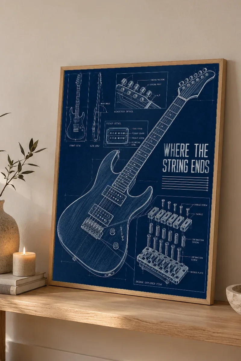 "Where the String Ends" Premium Wooden Framed Poster - the graphic up close