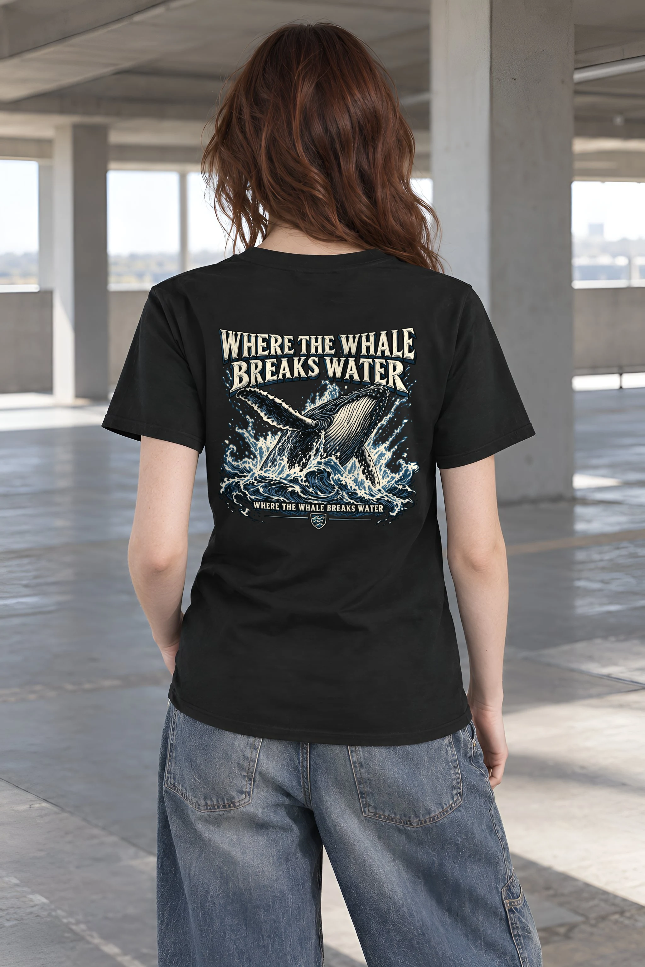 "Where the Whale Breaks Water" Heavyweight Unisex Crewneck T-shirt