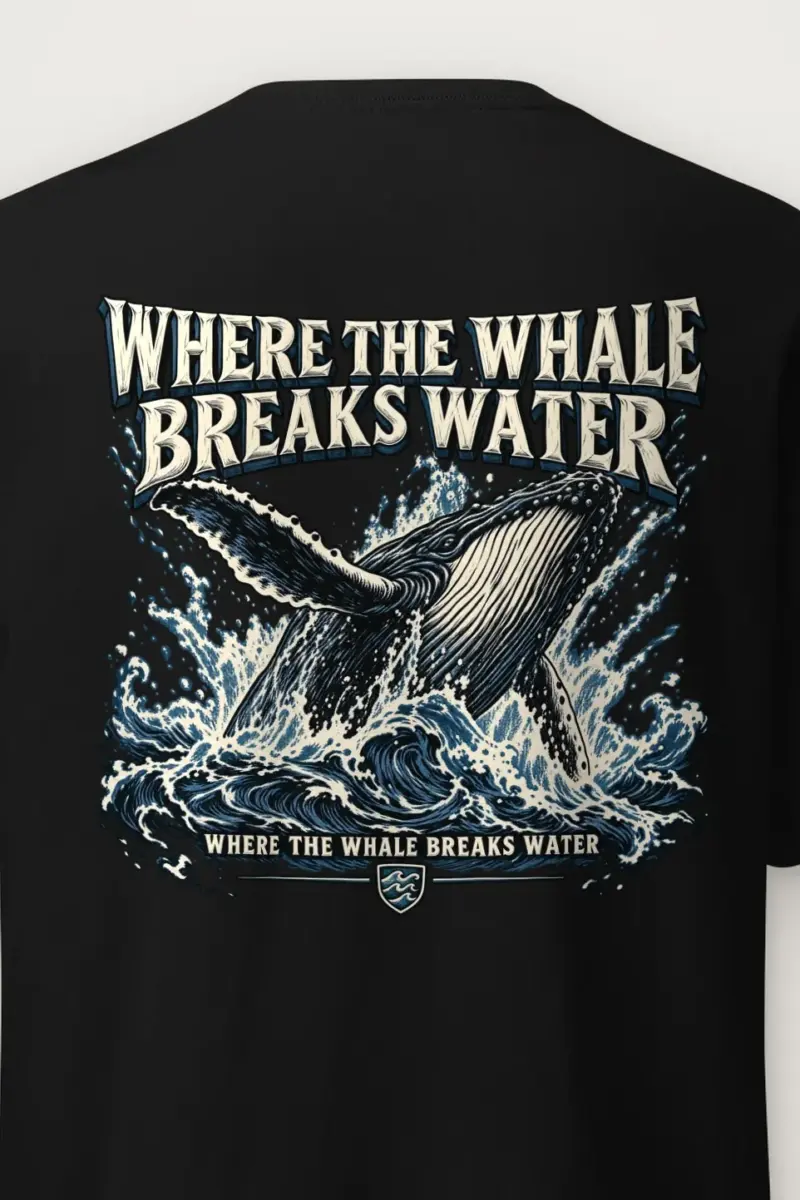 "Where the Whale Breaks Water" Heavyweight Unisex Crewneck T-shirt - the graphic up close