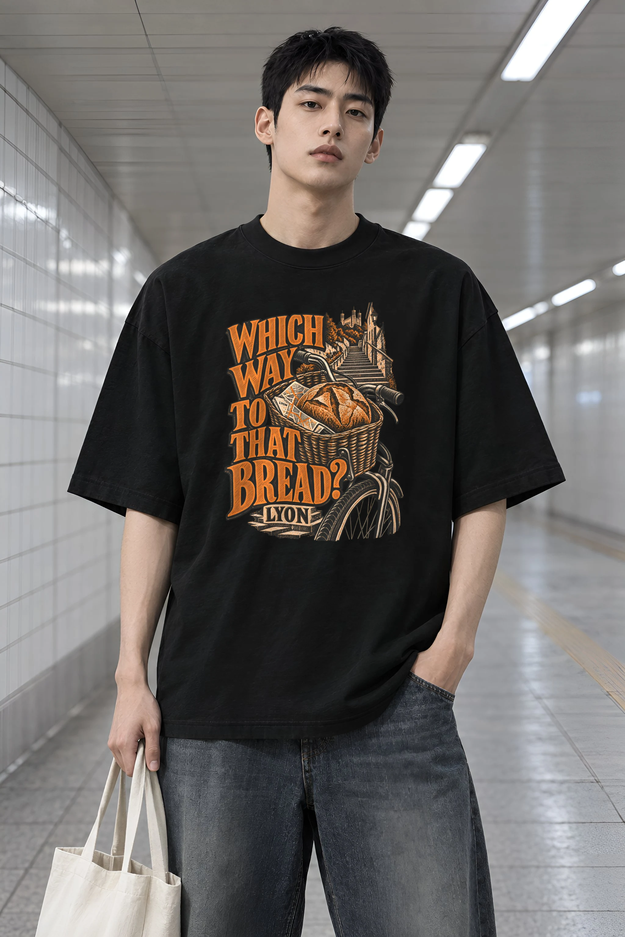"Which Way To That Bread" Men's Oversized Heavyweight Crewneck T-Shirt