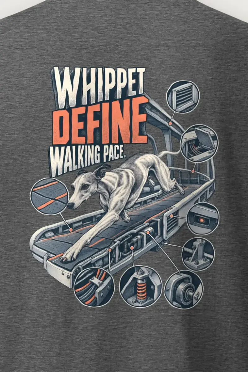 "Whippet Define Walking Pace" Heavyweight Unisex Crewneck T-shirt - the graphic up close