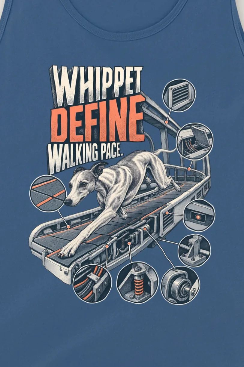 "Whippet Define Walking Pace" Unisex Jersey Tank - the graphic up close