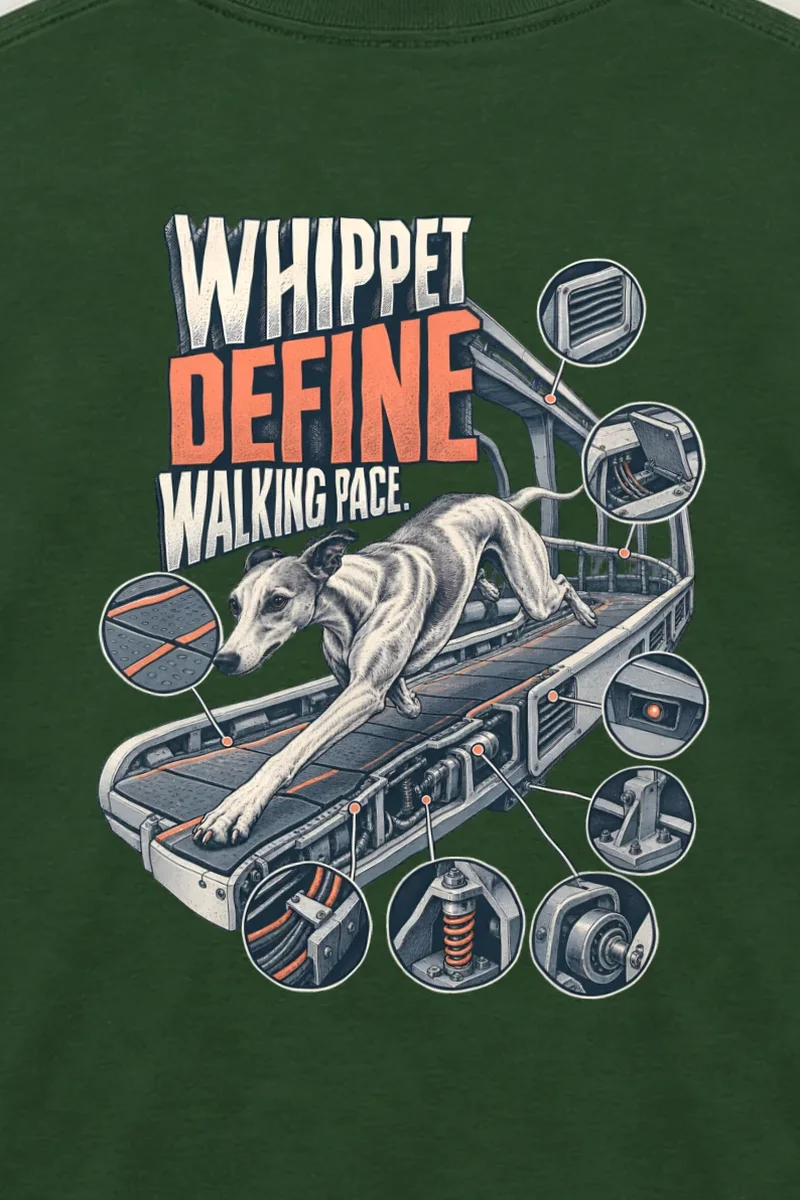 "Whippet Define Walking Pace" Unisex Longsleeve T-shirt - the graphic up close