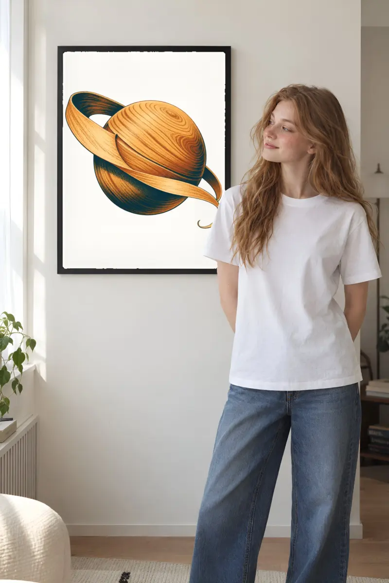 "Whittled Wooden Saturn" Premium Wooden Framed Poster