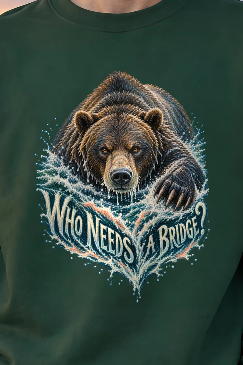 "Who Needs A Bridge?" Heavy Blend Unisex Crewneck Sweatshirt - the graphic up close