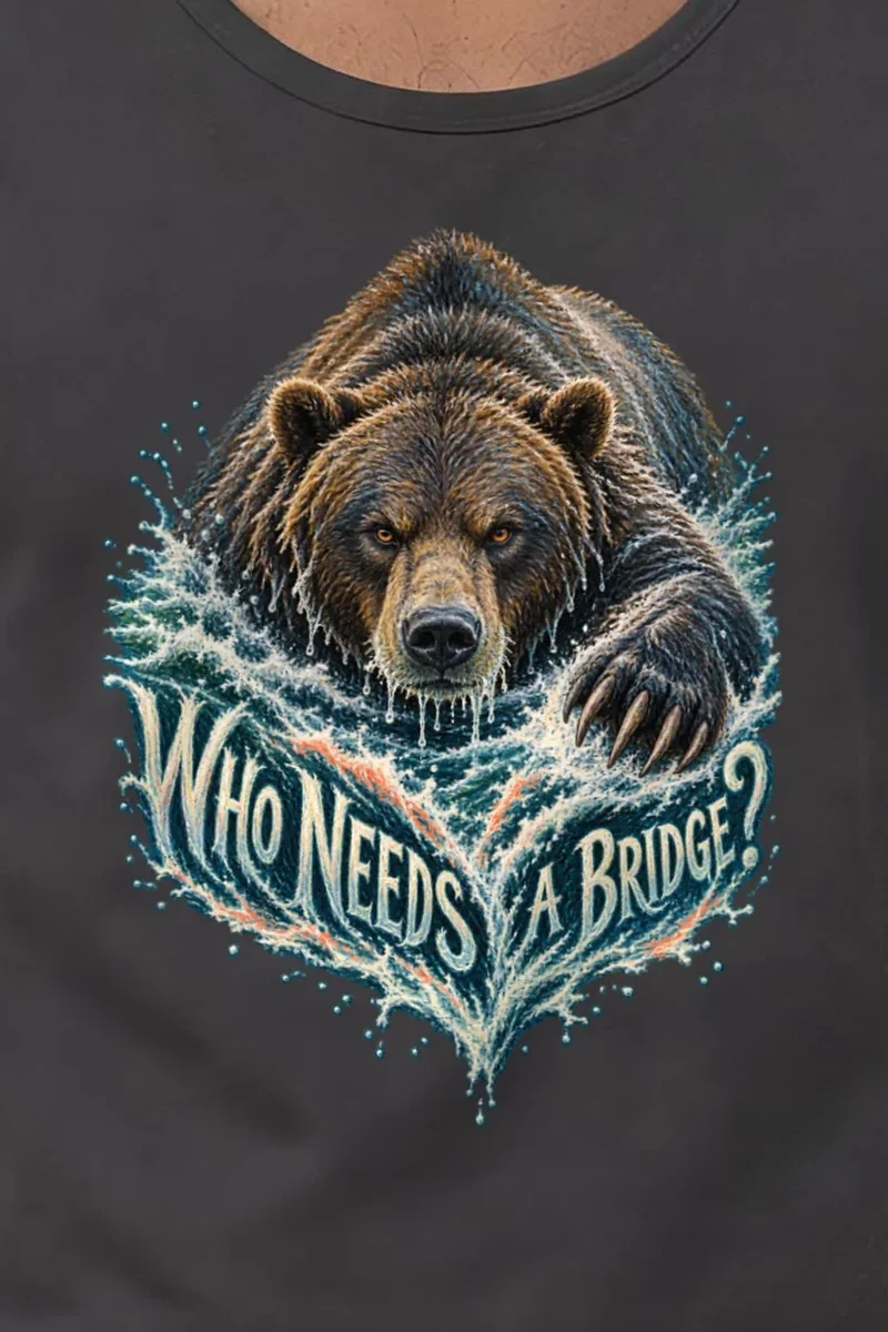 "Who Needs A Bridge?" Unisex Jersey Tank - the graphic up close