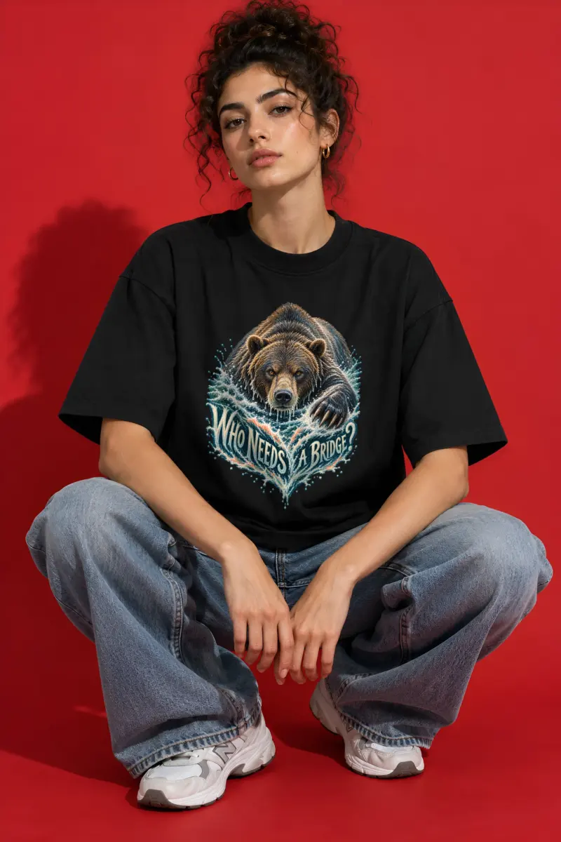 "Who Needs A Bridge?" Unisex Oversized Heavyweight Crewneck T-Shirt