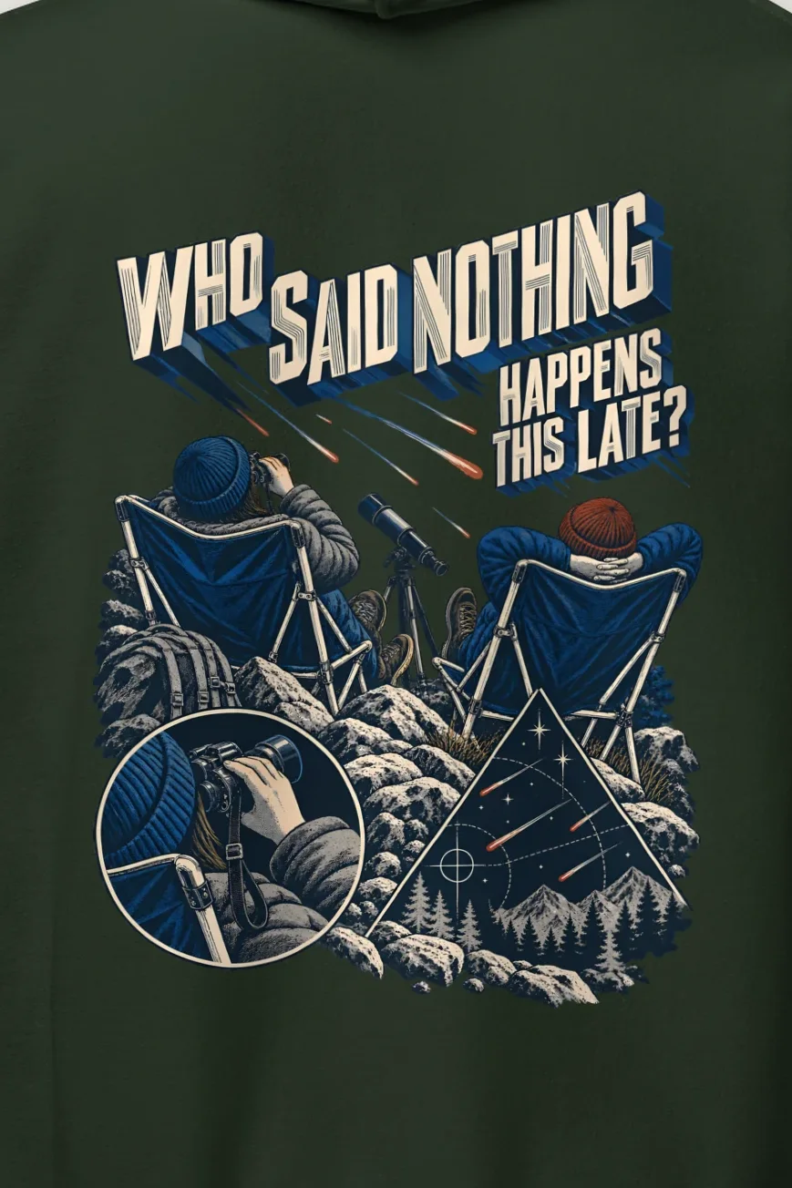"Who Said Nothing Happens This Late?" Heavy Blend Unisex Pullover Hoodie - the graphic up close