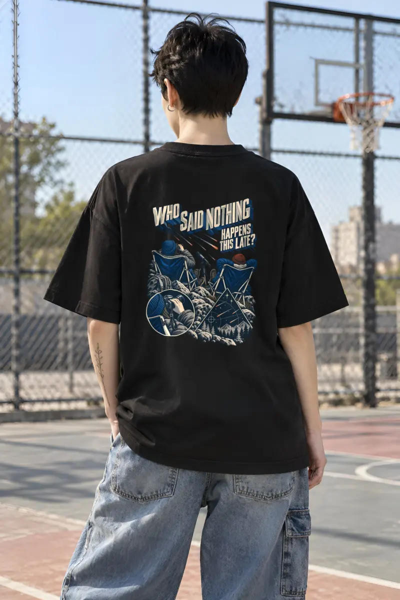 "Who Said Nothing Happens This Late" Unisex Oversized Heavyweight Crewneck T-Shirt