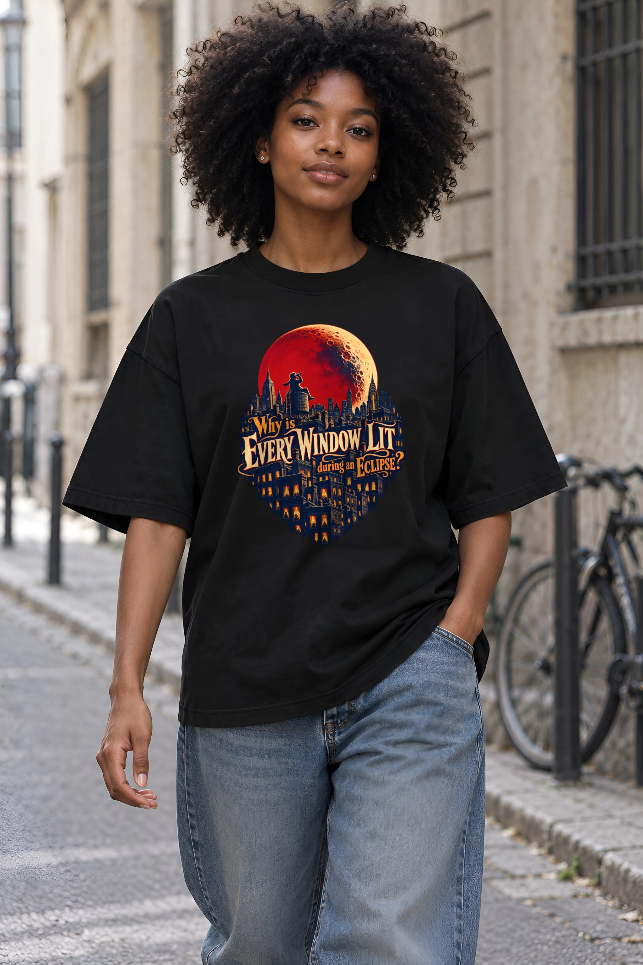 "Why Is Every Window Lit" Unisex Oversized Heavyweight Crewneck T-Shirt