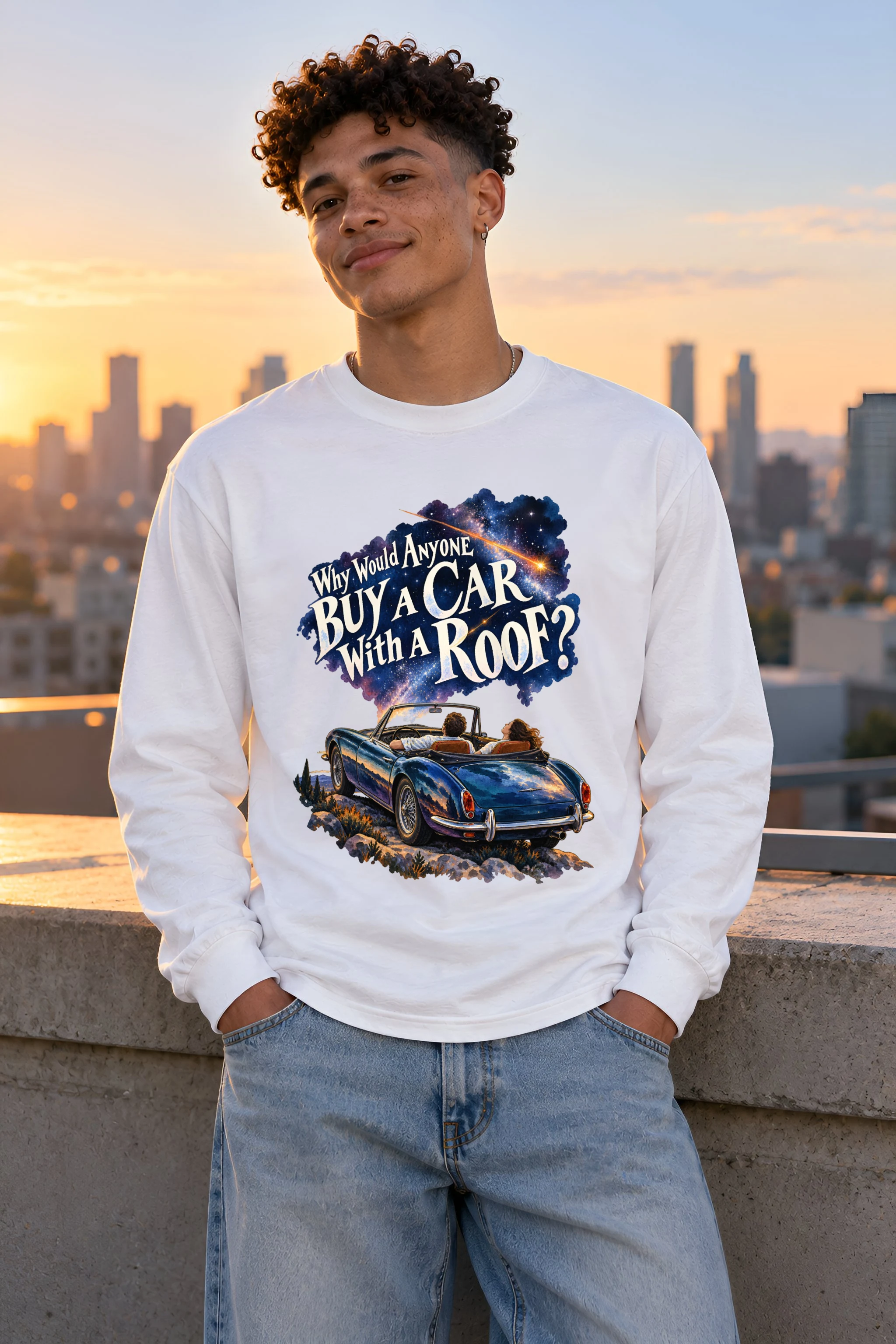 "Why Would Anyone Buy a Car With a Roof?" Unisex Longsleeve T-shirt