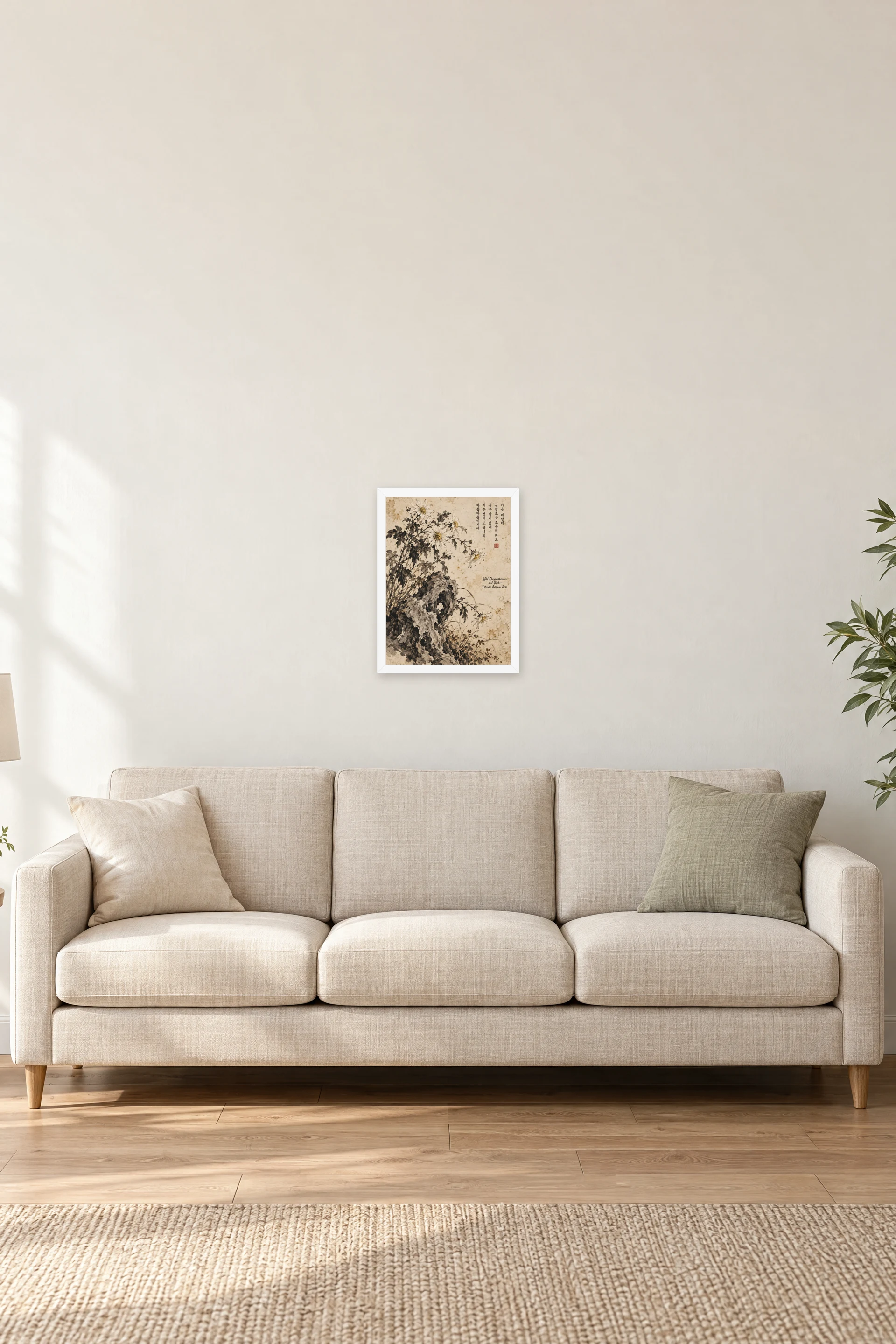 "Wild Chrysanthemum and Rock" Premium Wooden Framed Poster — White frame, 12 × 16 in