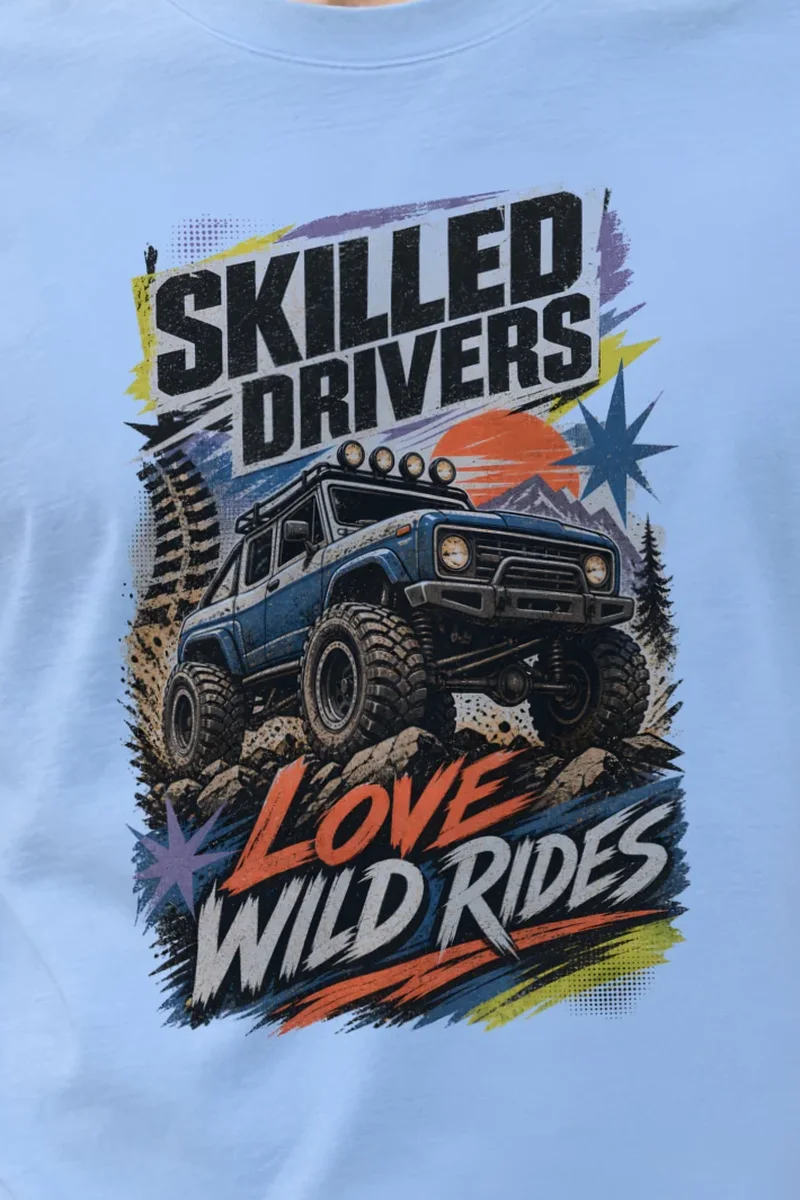 "Wild Rides" Heavyweight Unisex Crewneck T-shirt - the graphic up close