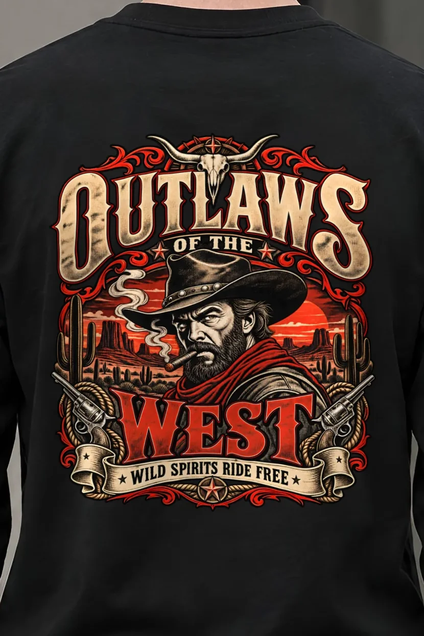"Wild Spirits Ride Free" Unisex Longsleeve T-shirt - the graphic up close