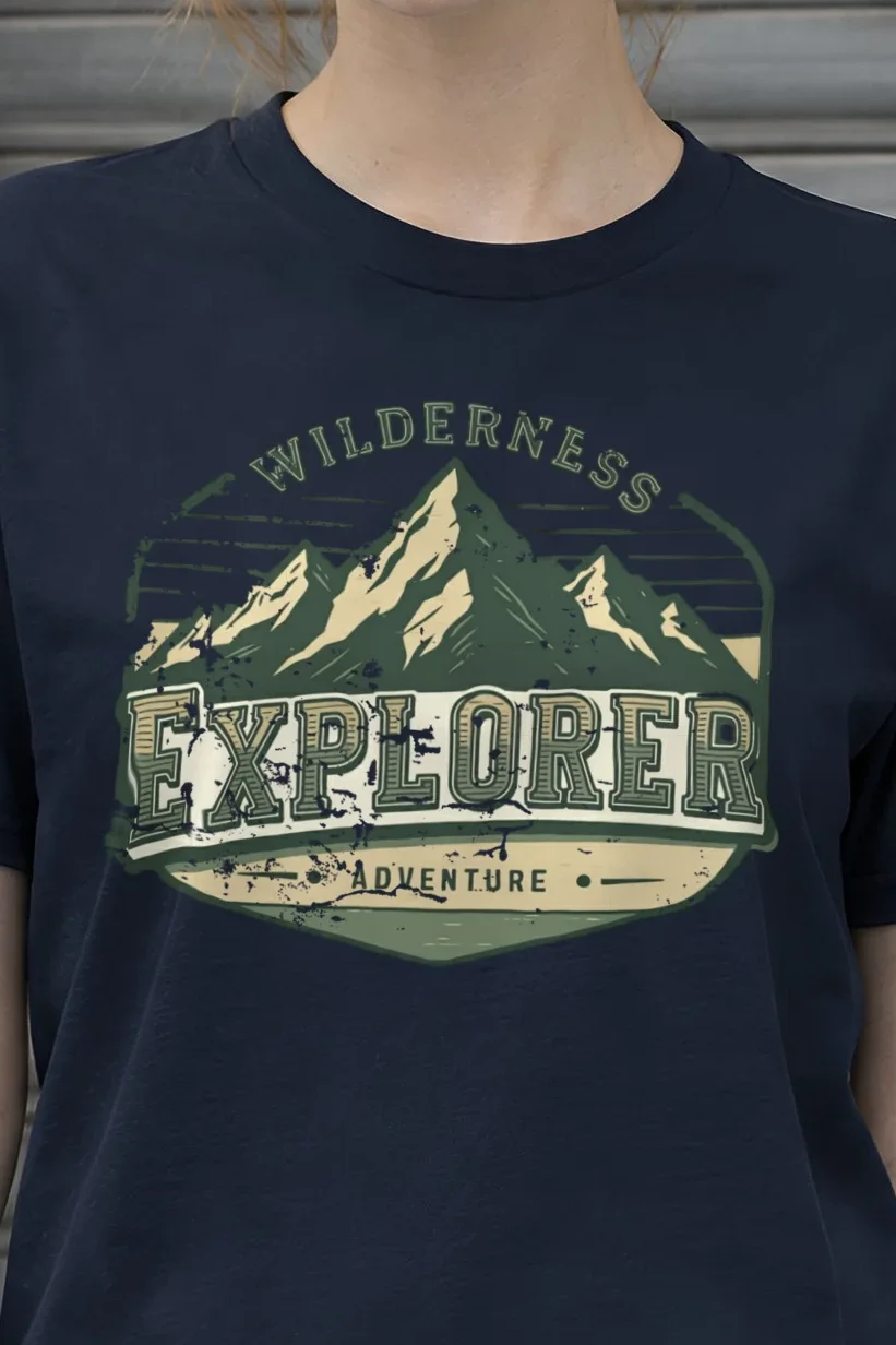 "Wilderness Explorer" Heavyweight Unisex Crewneck T-shirt - the graphic up close