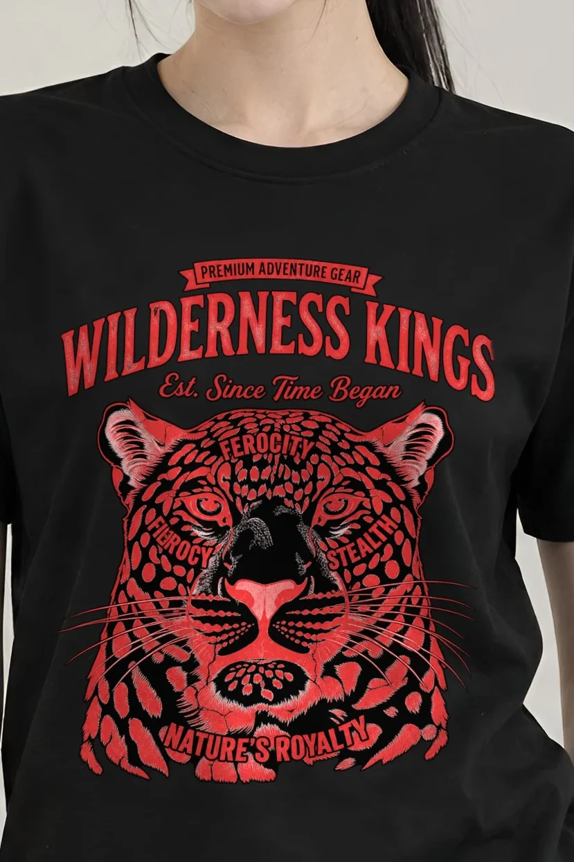 "Wilderness Kings" Heavyweight Unisex Crewneck T-shirt - the graphic up close
