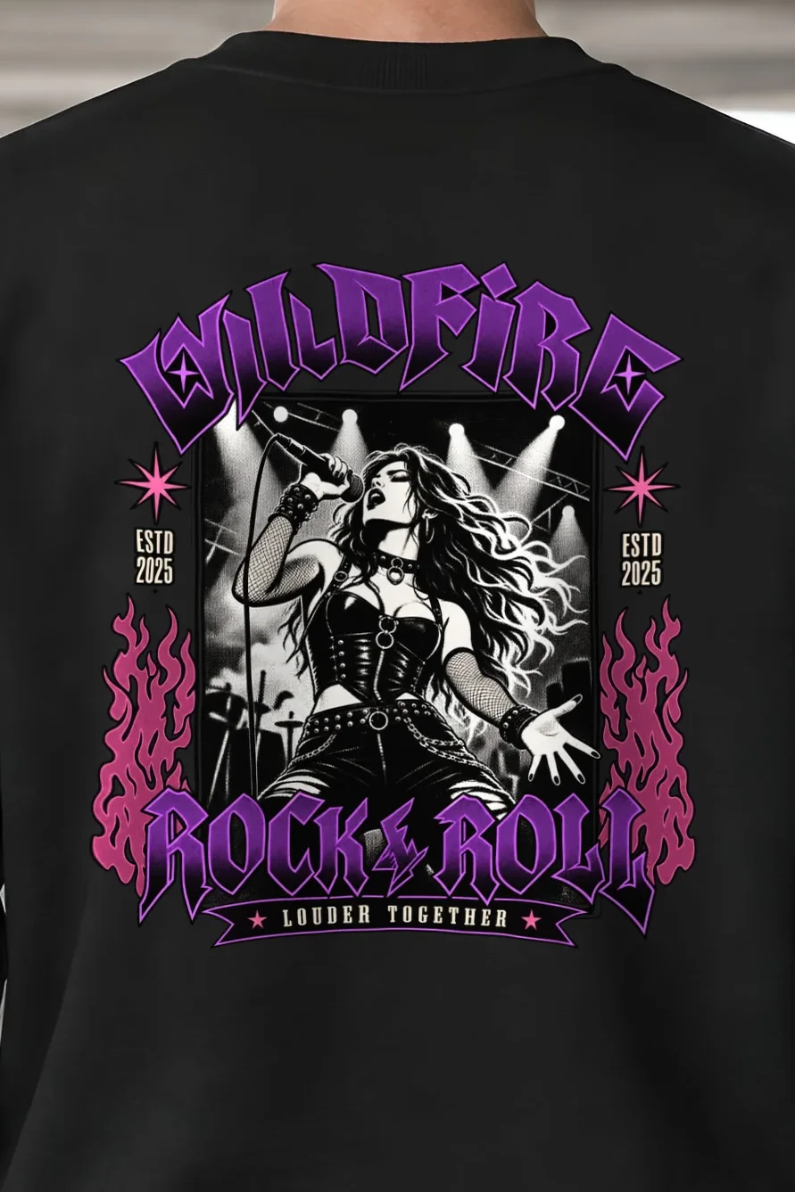 "Wildfire Rock & Roll" 1 Crewneck Sweatshirt - the graphic up close