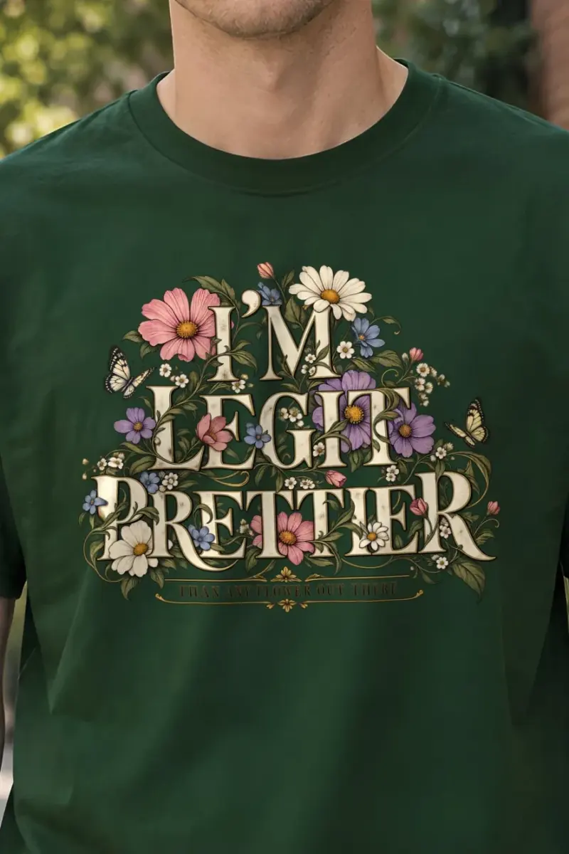 "Wildflower Butterfly Typography" Heavyweight Unisex Crewneck T-shirt - the graphic up close