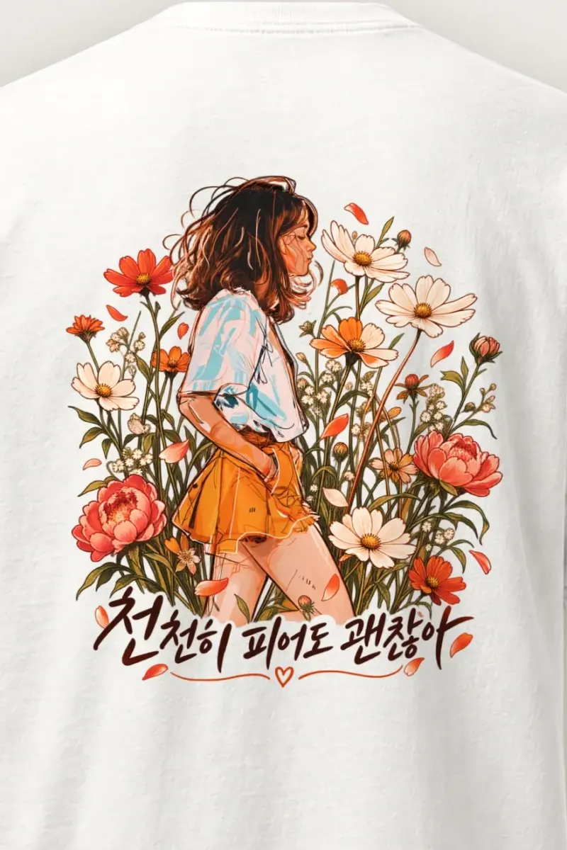 "Wildflower Stillness" Heavyweight Unisex Crewneck T-shirt - the graphic up close