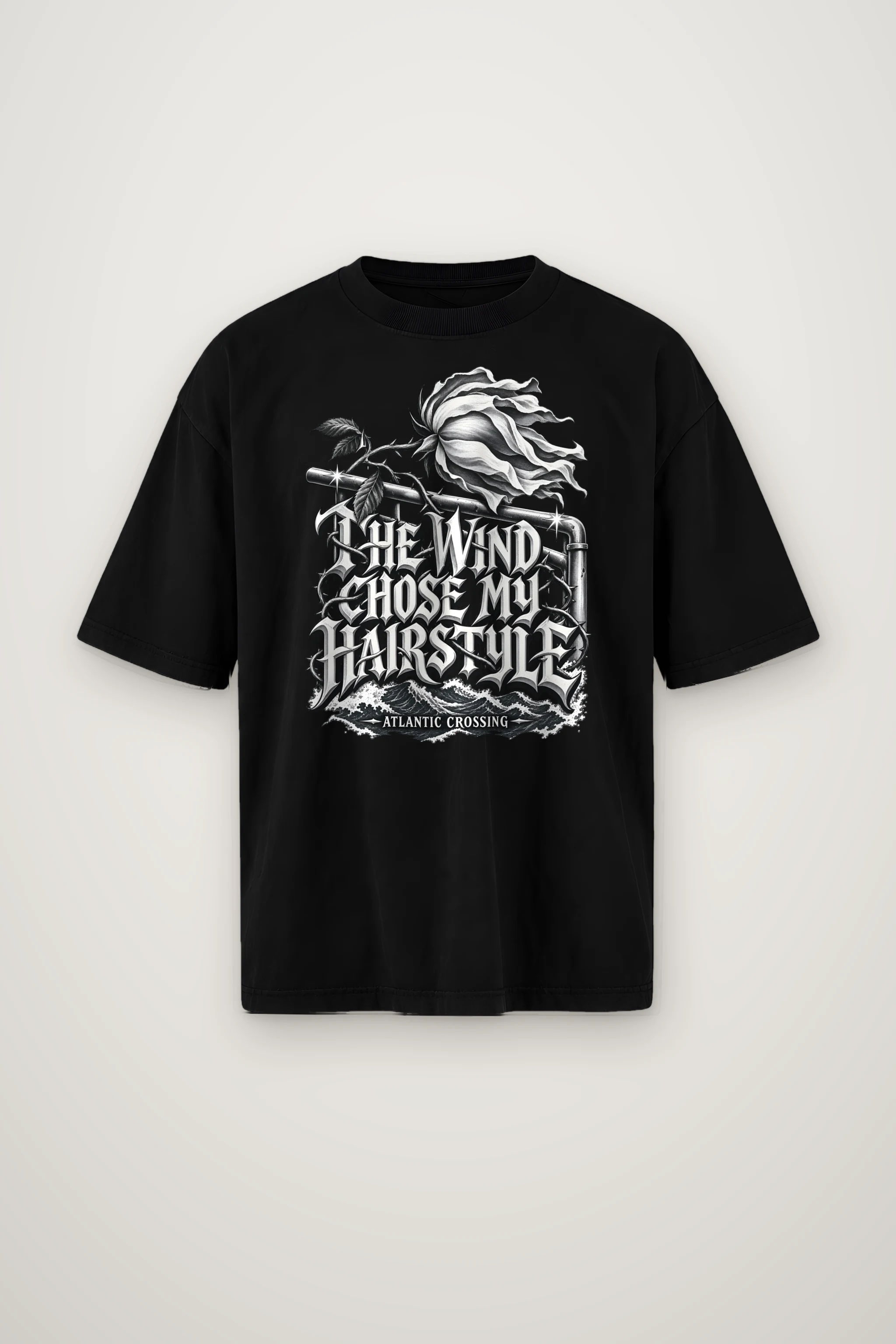 "Wind Chose My Hairstyle" Men's Oversized Heavyweight Crewneck T-Shirt