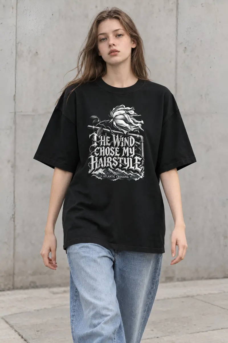 "Wind Chose My Hairstyle" Unisex Oversized Heavyweight Crewneck T-Shirt