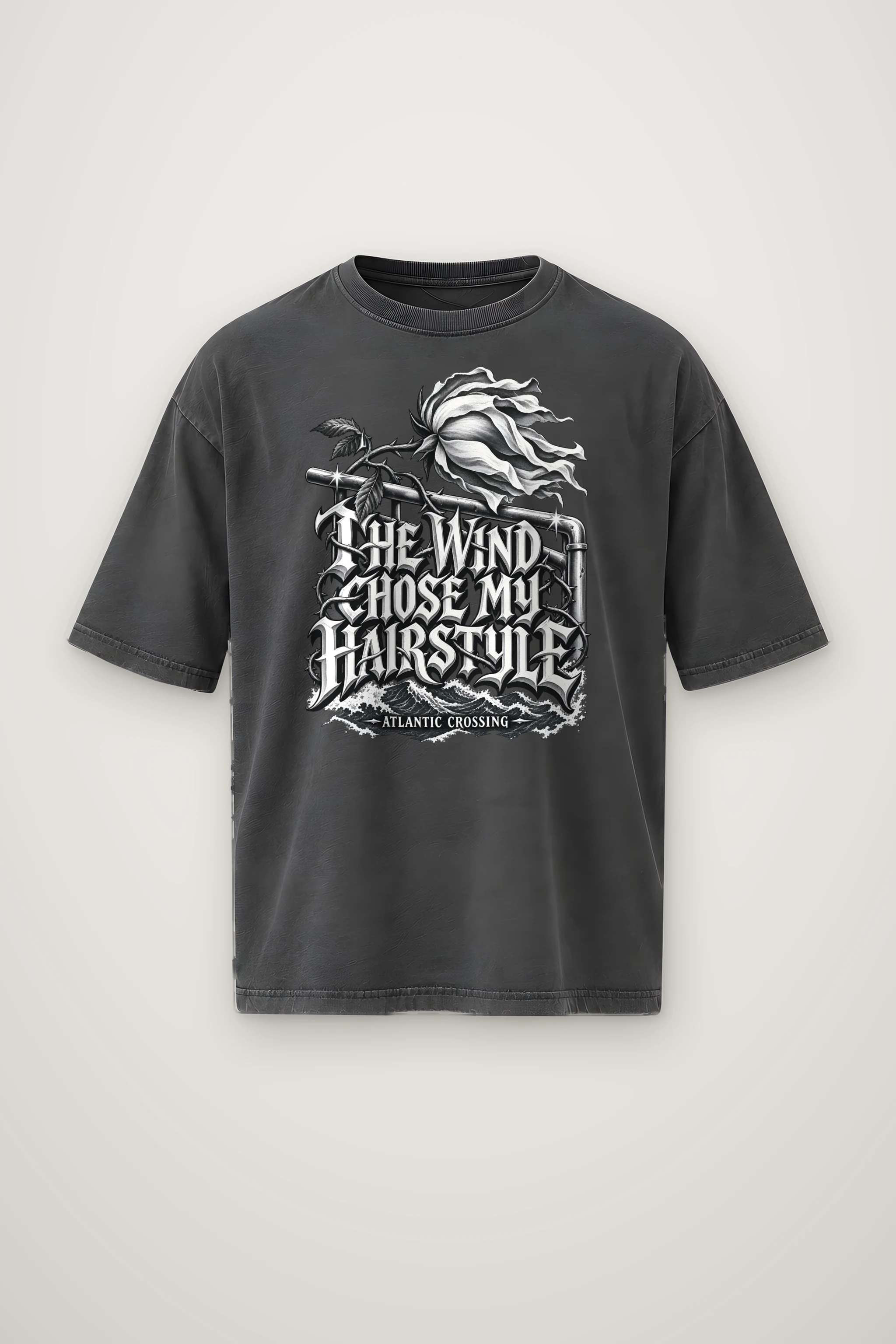 "Wind Chose My Hairstyle" Men's Oversized Heavyweight Crewneck T-Shirt
