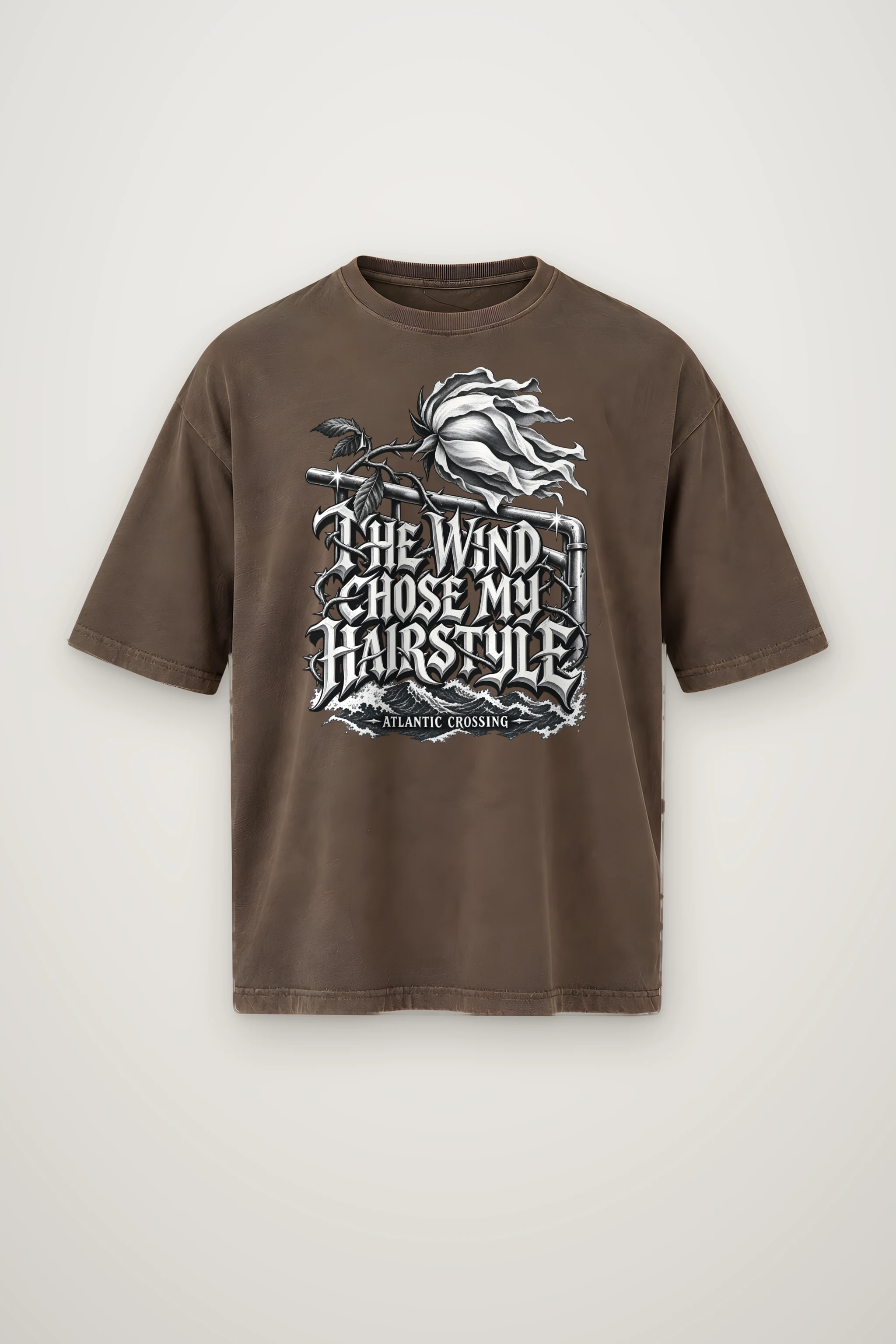 "Wind Chose My Hairstyle" Men's Oversized Heavyweight Crewneck T-Shirt