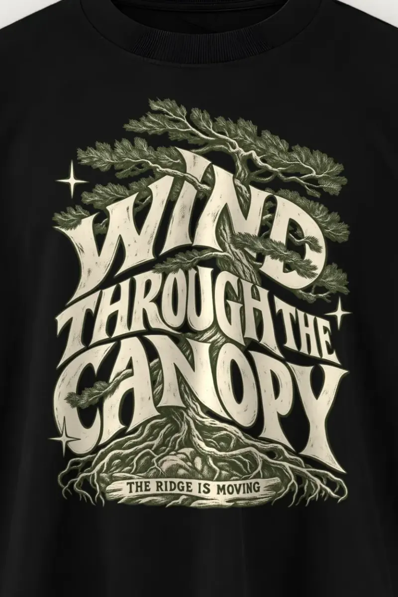 "Wind Through the Canopy" Men’s Oversized Heavyweight Crewneck T-Shirt - the graphic up close