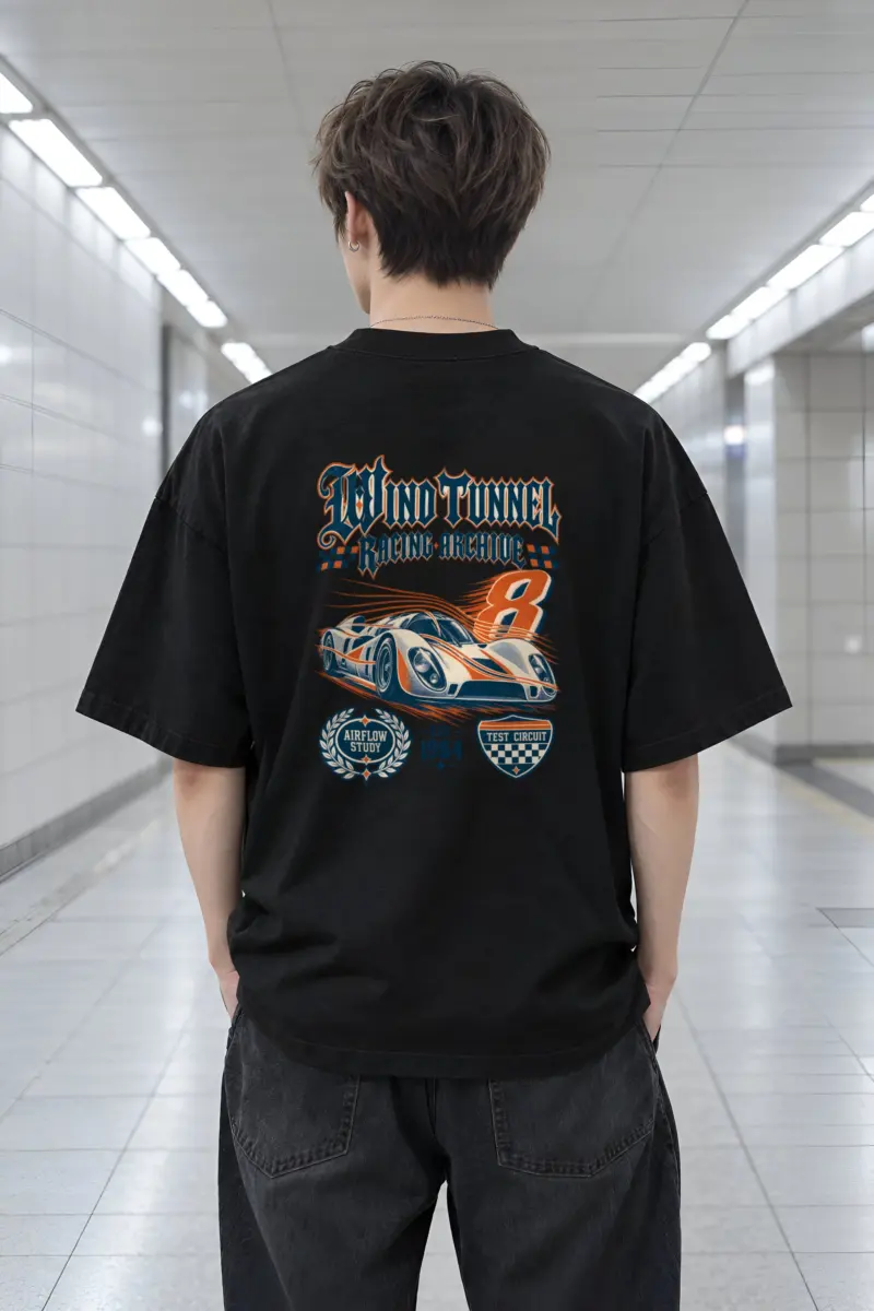 "Wind Tunnel Racing Archive" Men's Oversized Heavyweight Crewneck T-Shirt