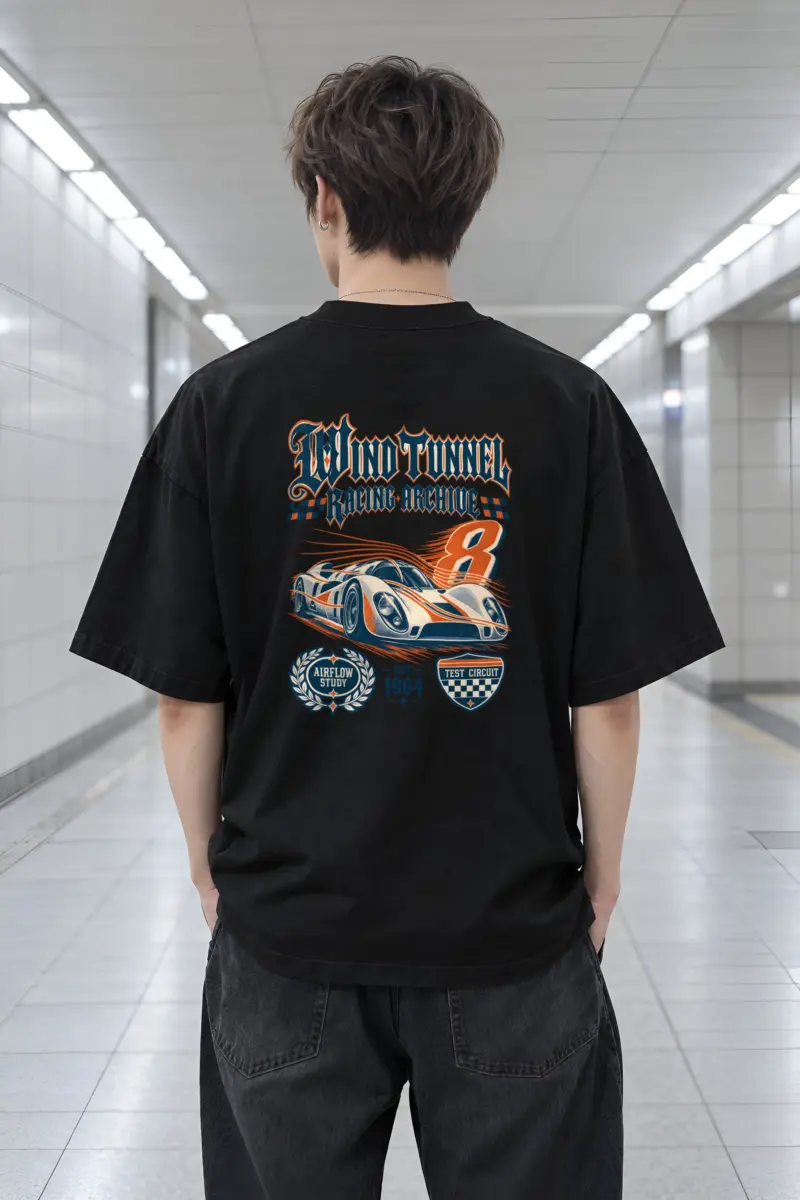 "Wind Tunnel Racing Archive" Men's Oversized Heavyweight Crewneck T-Shirt