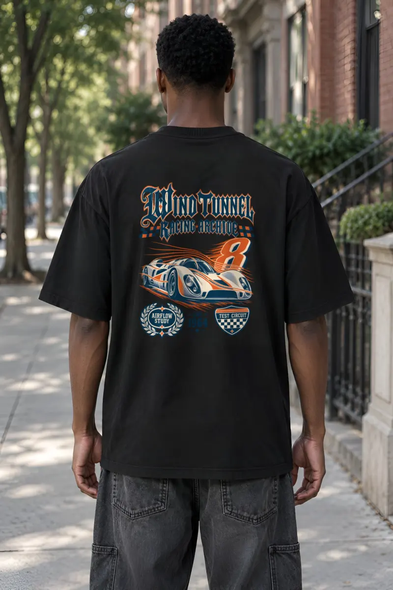 "Wind Tunnel Racing Archive" Men's Oversized Heavyweight Crewneck T-Shirt