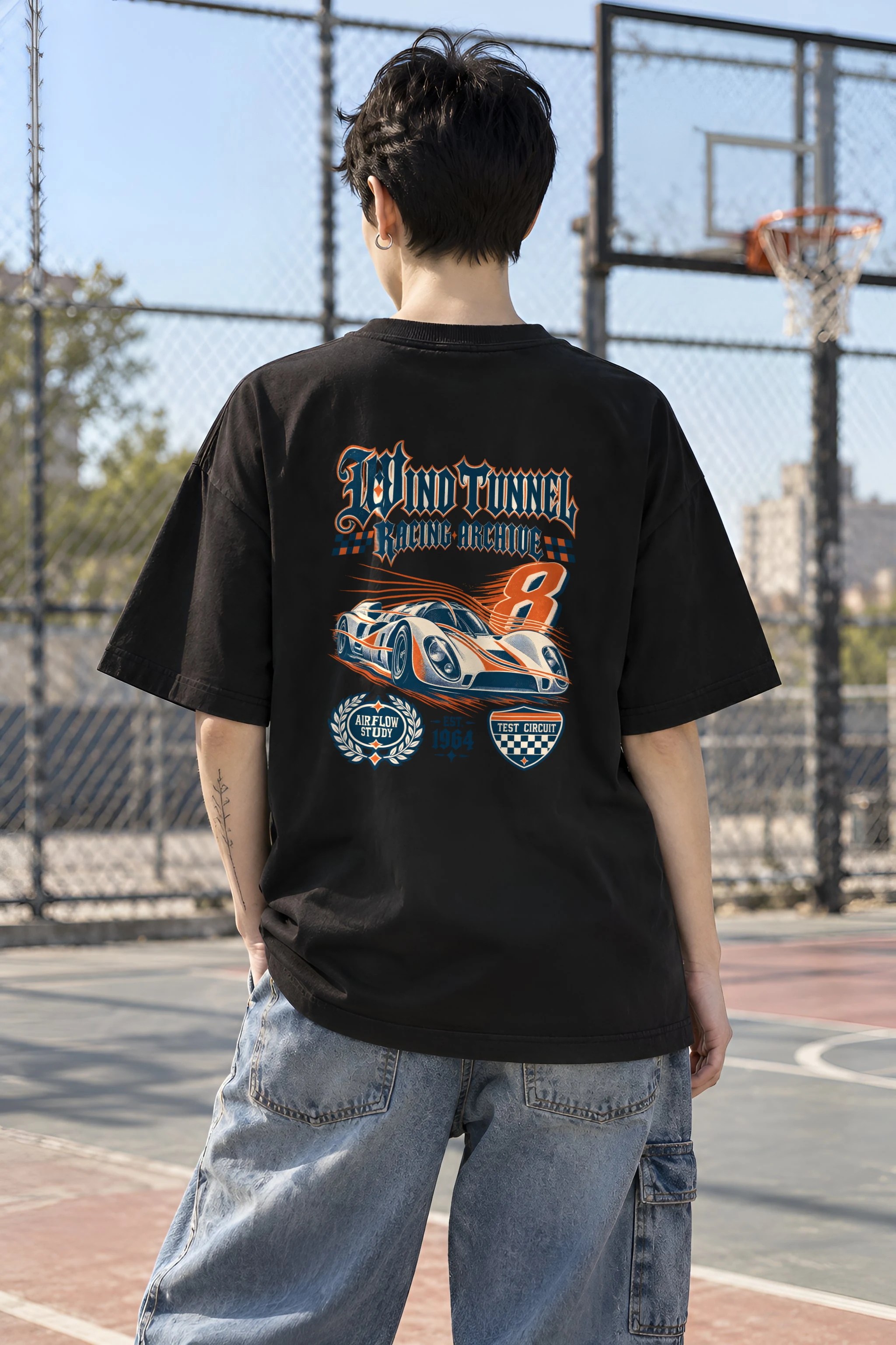 "Wind Tunnel Racing Archive" Unisex Oversized Heavyweight Crewneck T-Shirt