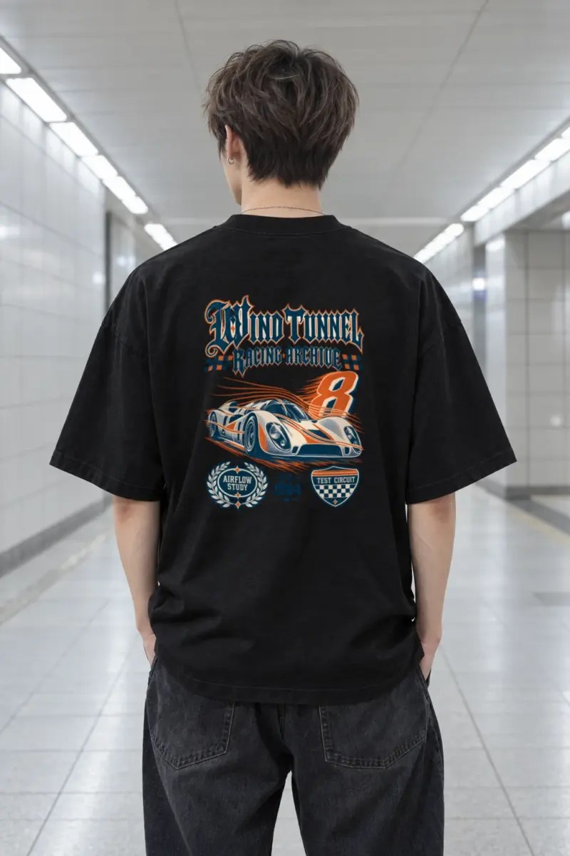 “Wind Tunnel Racing Archive” Men’s Oversized Heavyweight Crewneck T-Shirt