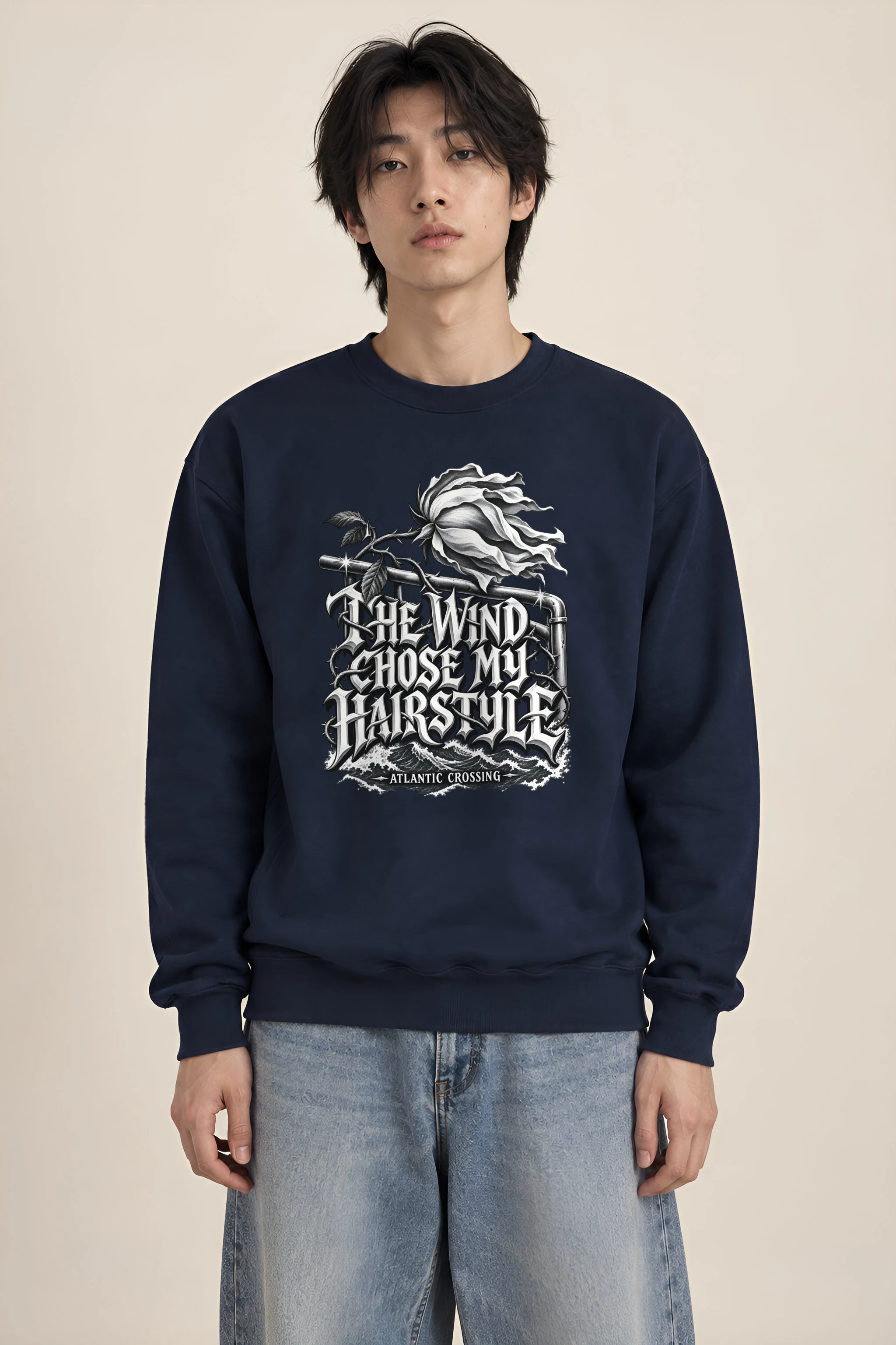 "Windblown Rose And Waves" Heavy Blend Unisex Crewneck Sweatshirt