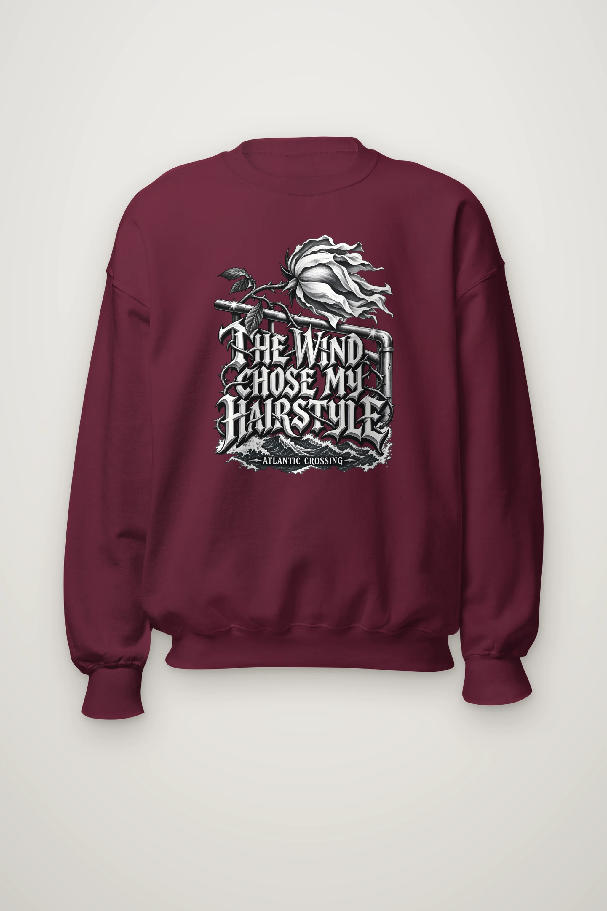 "Windblown Rose And Waves" Heavy Blend Unisex Crewneck Sweatshirt