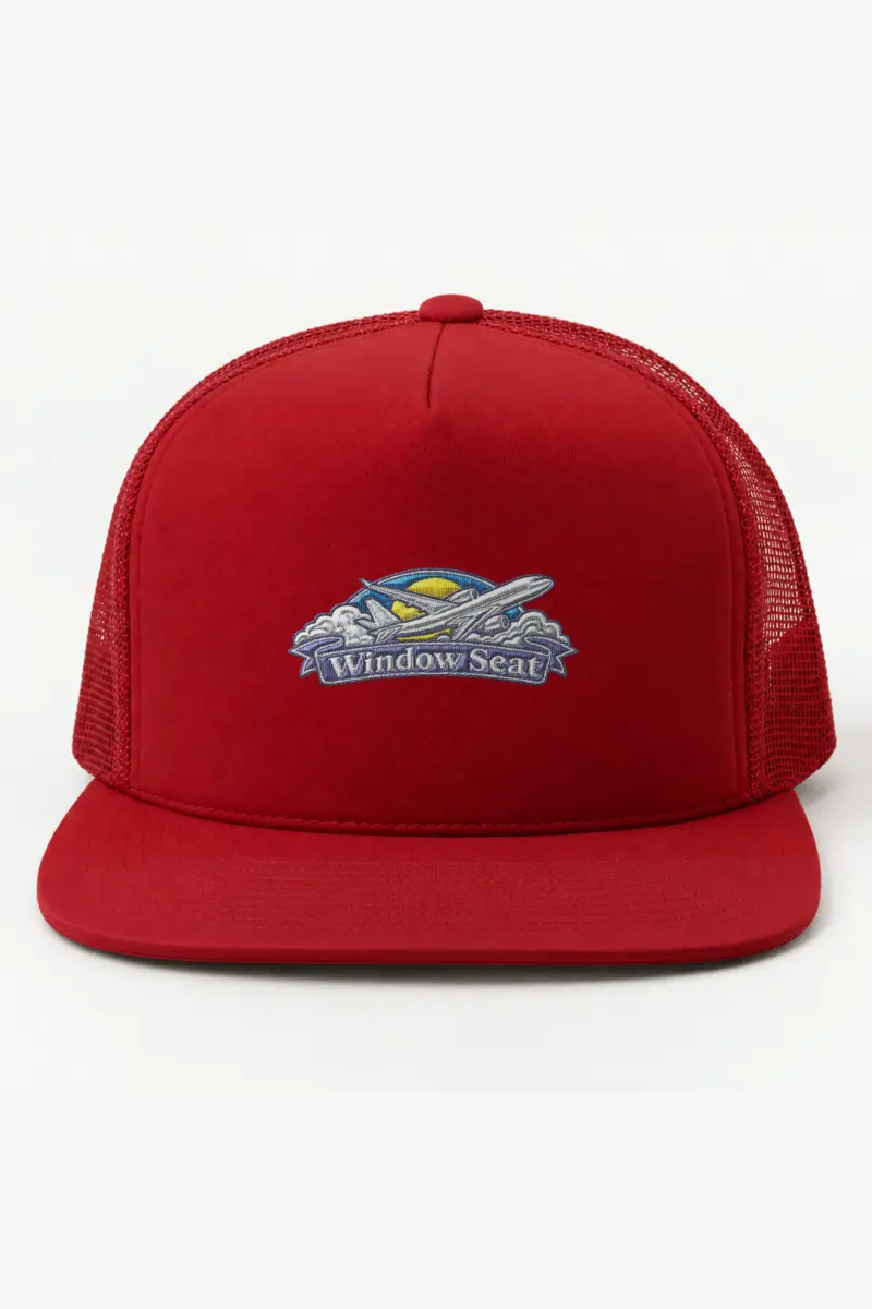 "Window Seat" 5 Panel Trucker Cap · Embroidered