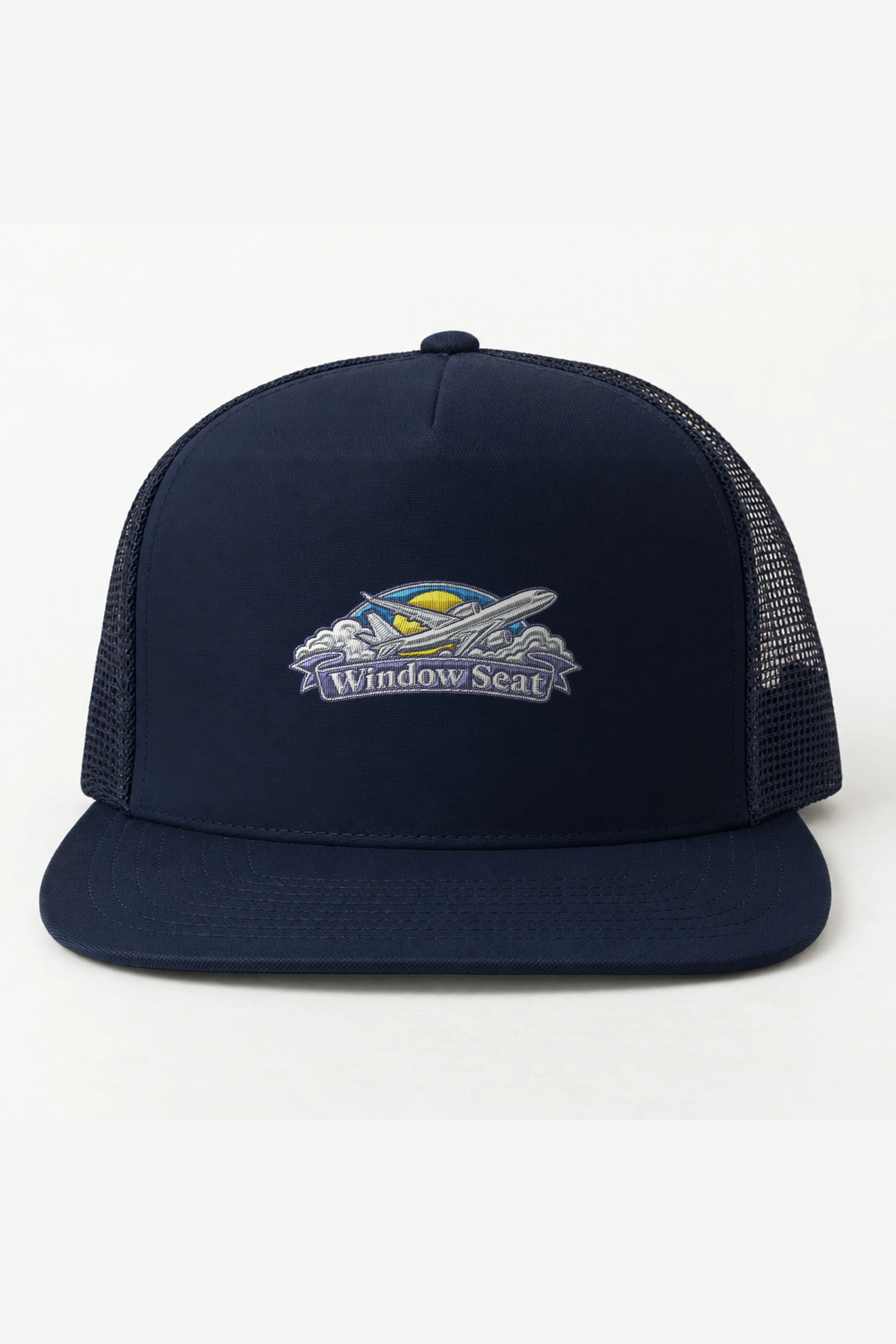 "Window Seat" 5 Panel Trucker Cap · Embroidered
