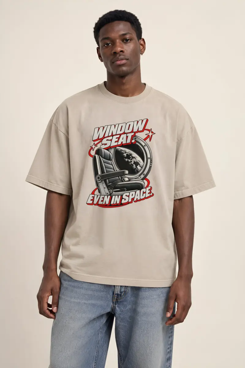 "Window Seat Even In Space" Unisex Oversized Heavyweight Crewneck T-Shirt