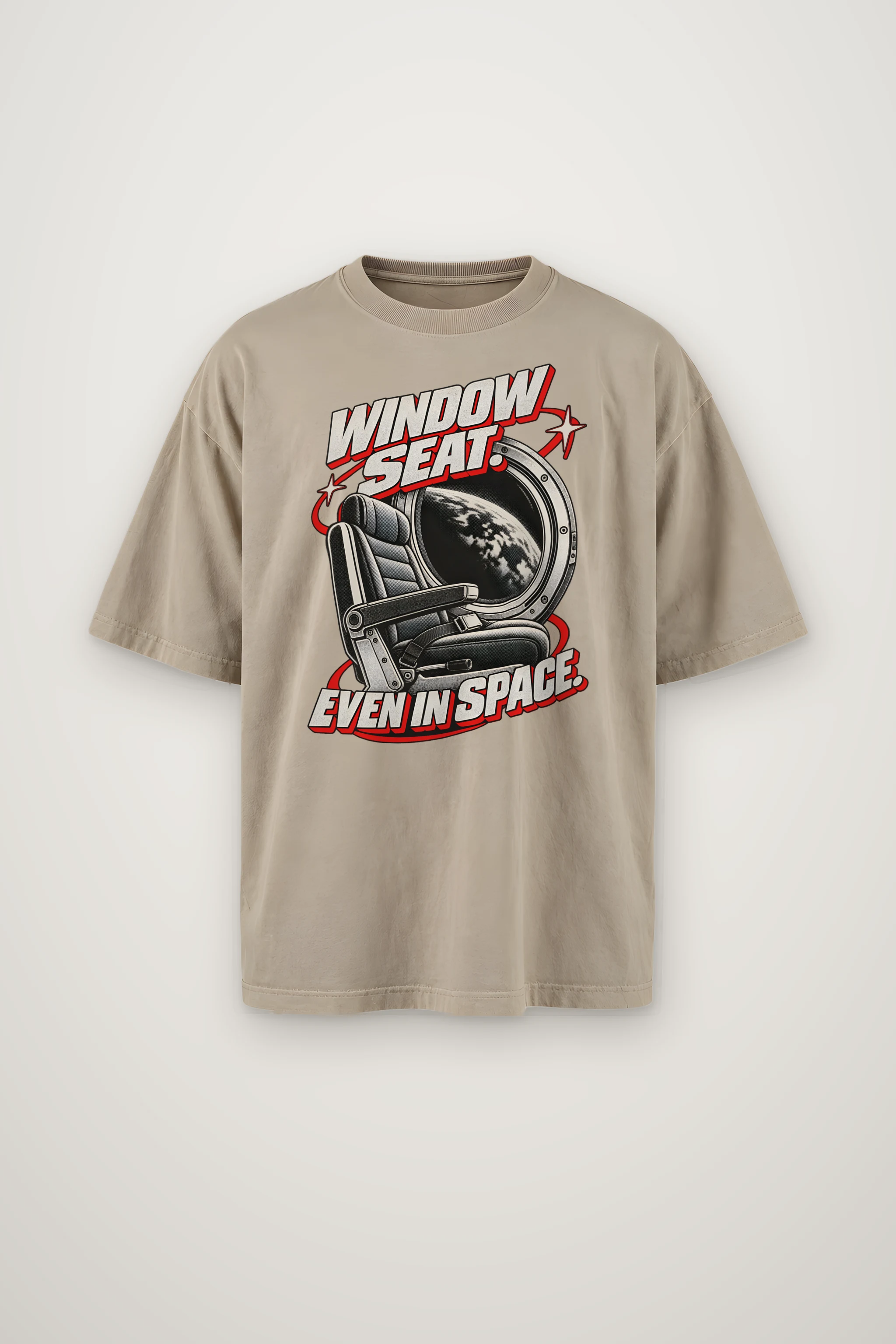 "Window Seat Even In Space" Men's Oversized Heavyweight Crewneck T-Shirt