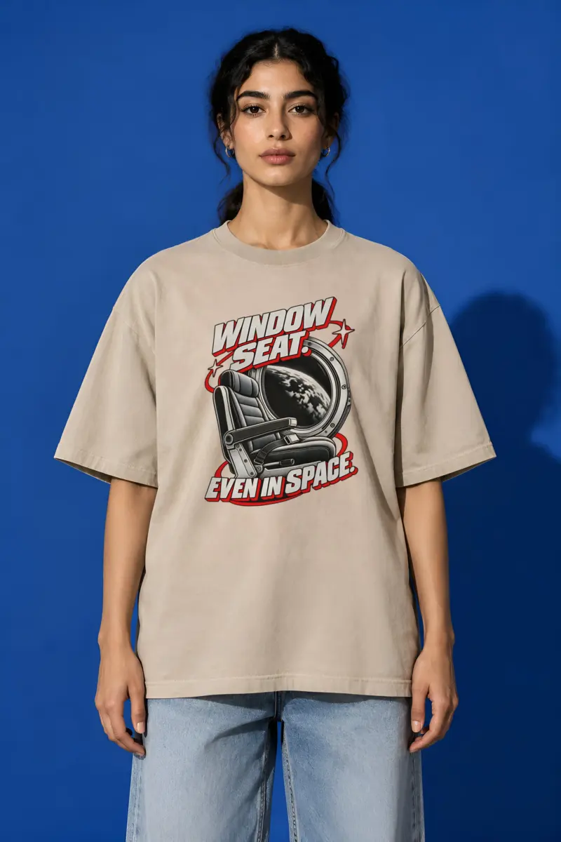 "Window Seat Even In Space" Unisex Oversized Heavyweight Crewneck T-Shirt