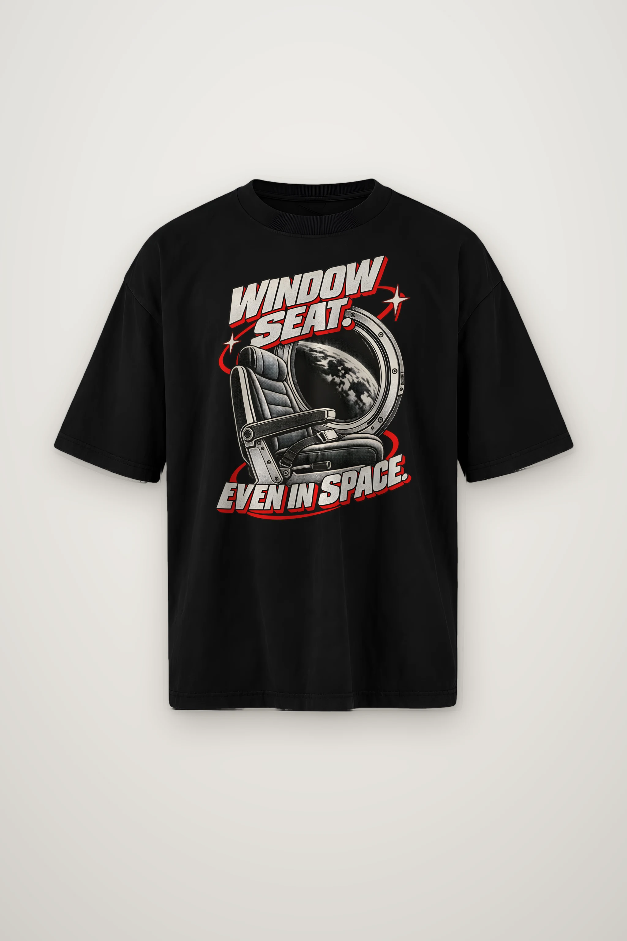 "Window Seat Even In Space" Men's Oversized Heavyweight Crewneck T-Shirt