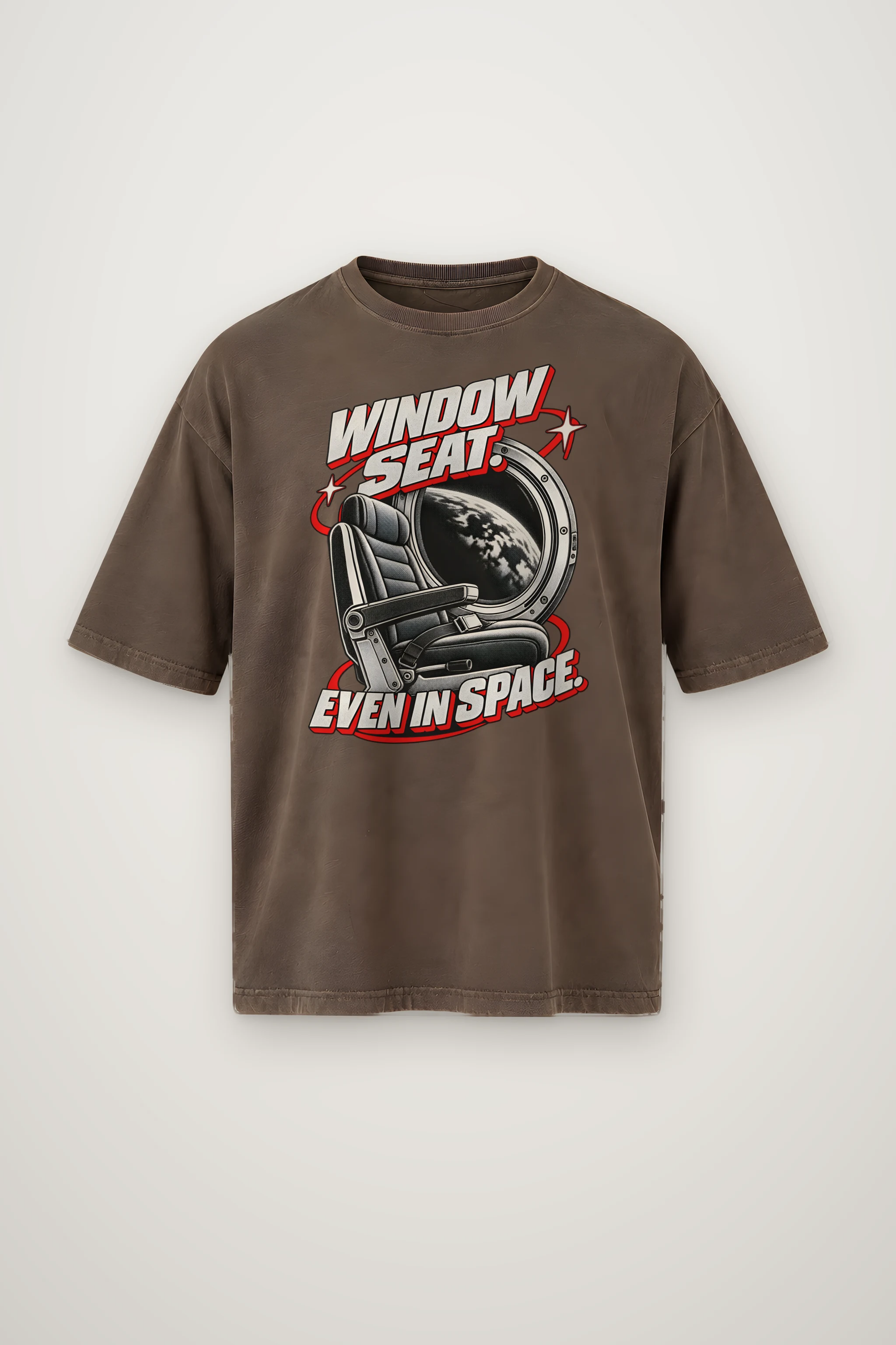 "Window Seat Even In Space" Men's Oversized Heavyweight Crewneck T-Shirt