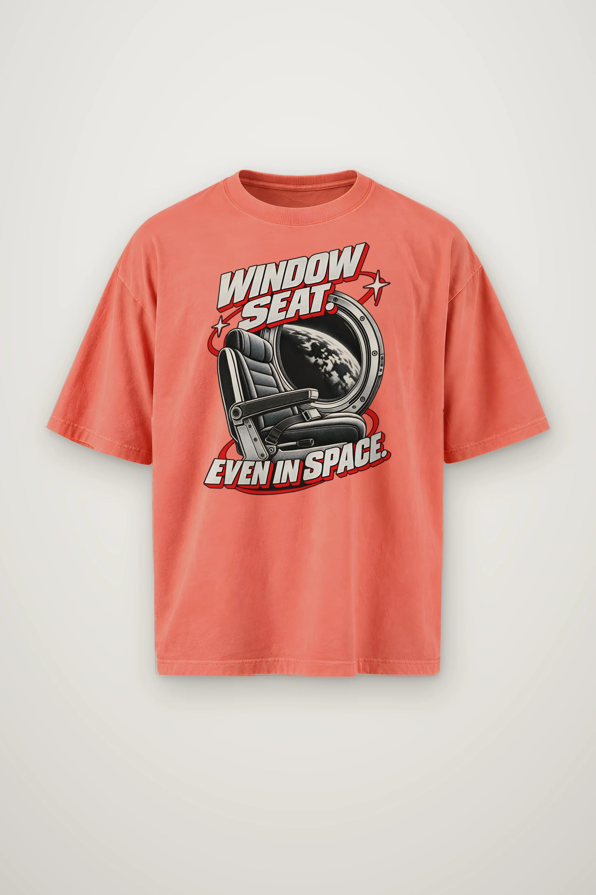 "Window Seat Even In Space" Men's Oversized Heavyweight Crewneck T-Shirt